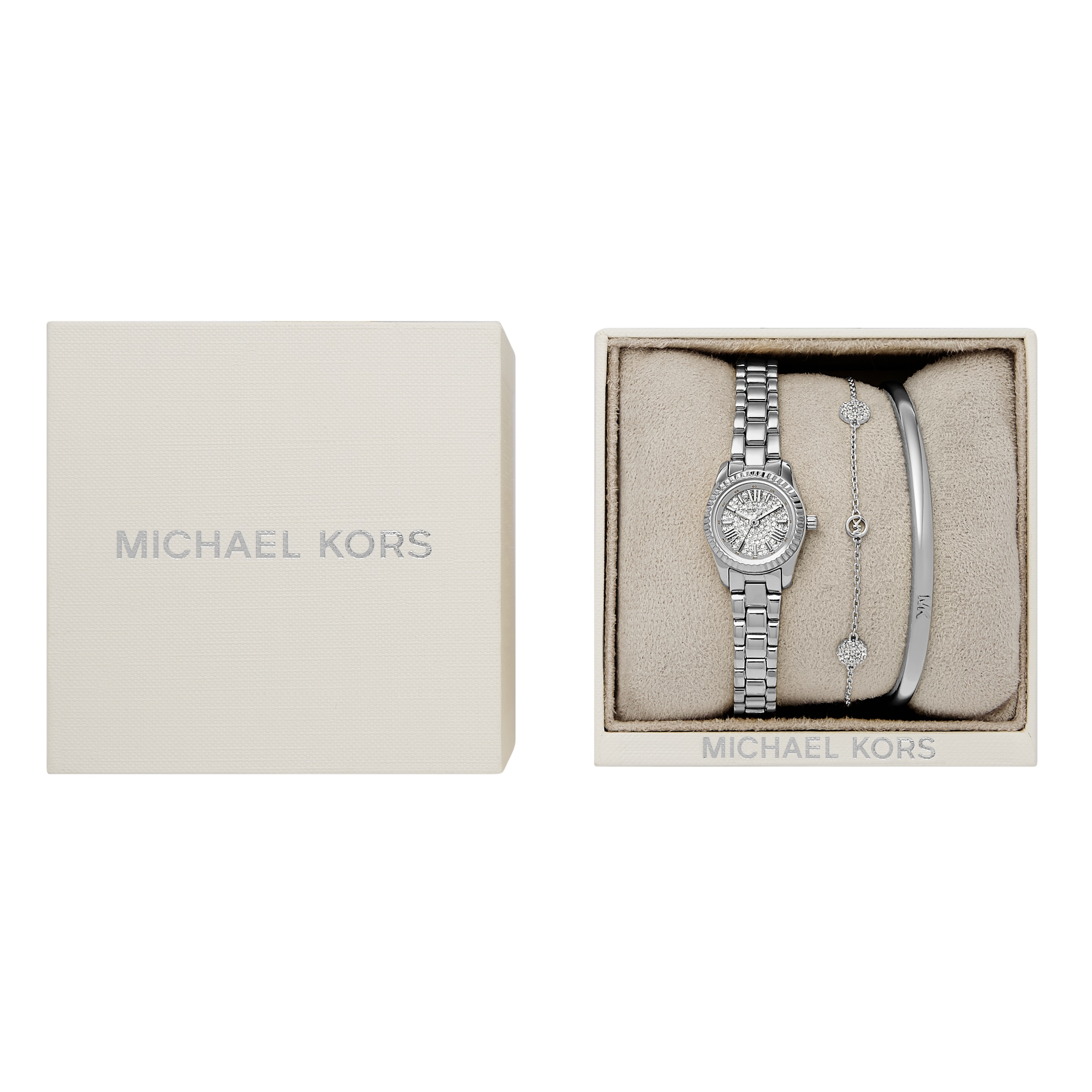 MICHAEL KORS Quarzuhr »LEXINGTON«, (Set, 3 tlg., mit Armband und -spange), Armbanduhr, Damenuhr, Edelstahlarmband, Ideal auch als Geschenk
