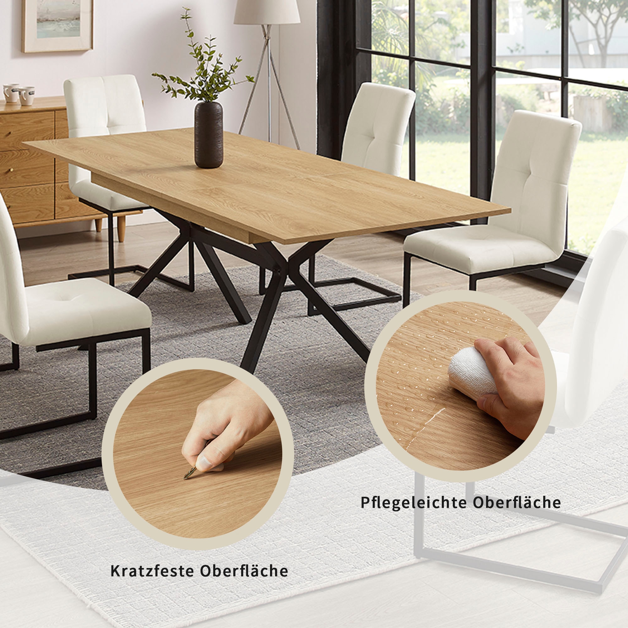 OTTO home Esstisch »Vendy«, ausziehbarer Tisch mit pflegeleichter Oberfläche, 160-210 cm