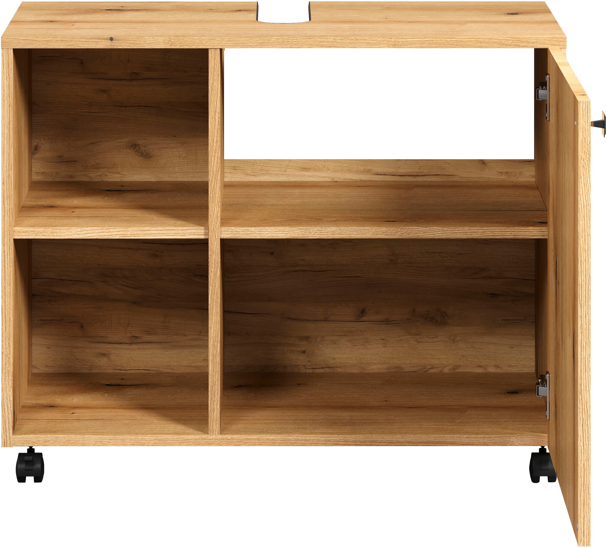 welltime Waschbeckenunterschrank »Amrum WBU mit Siphonausschnitt Badschrank mit offenen Fach«, BxHxT 80 x 64 x 42cm Waschbeckenunterschrank Eiche Rillenoptik