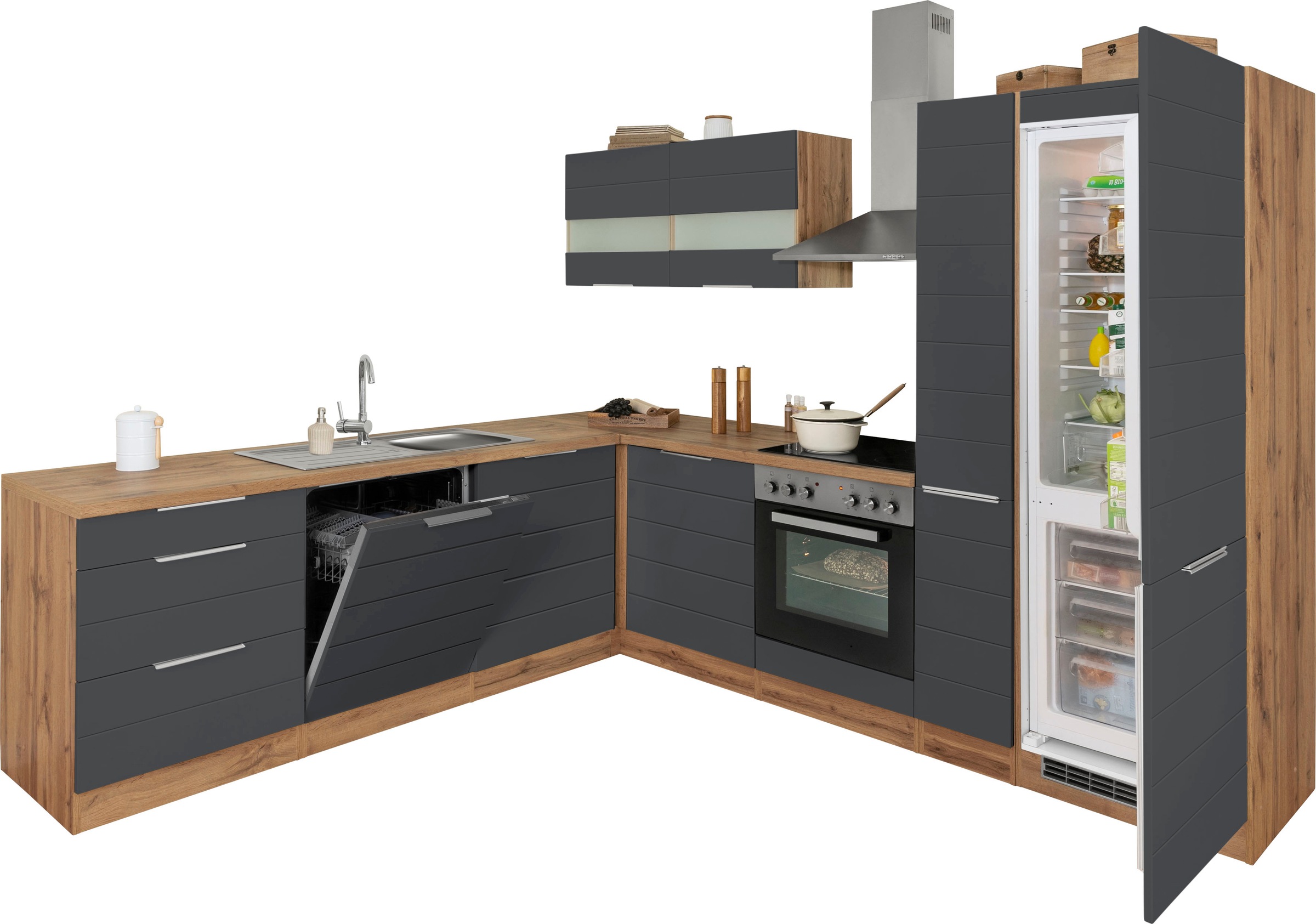 KOCHSTATION Winkelküche »KS-Luhe«, Stellbreite 240x270 cm, wahlweise mit oder ohne E-Geräten, MDF-Fronten