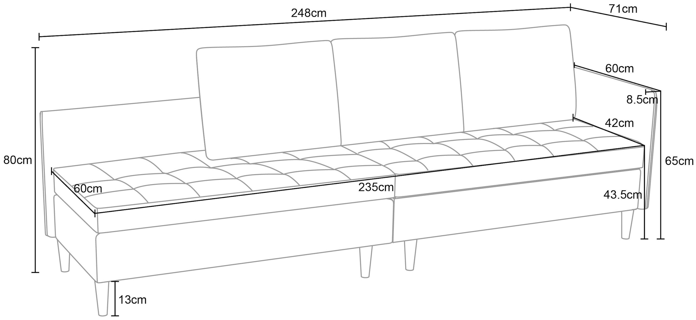 Dorel Home Ecksofa »LINDHUS, L-Form, verschiedene Stellvarianten, Loungesofa, Schlaf-Liege«, Modulsofa, Recamiere, großer Bettkasten, Cord, Chenille