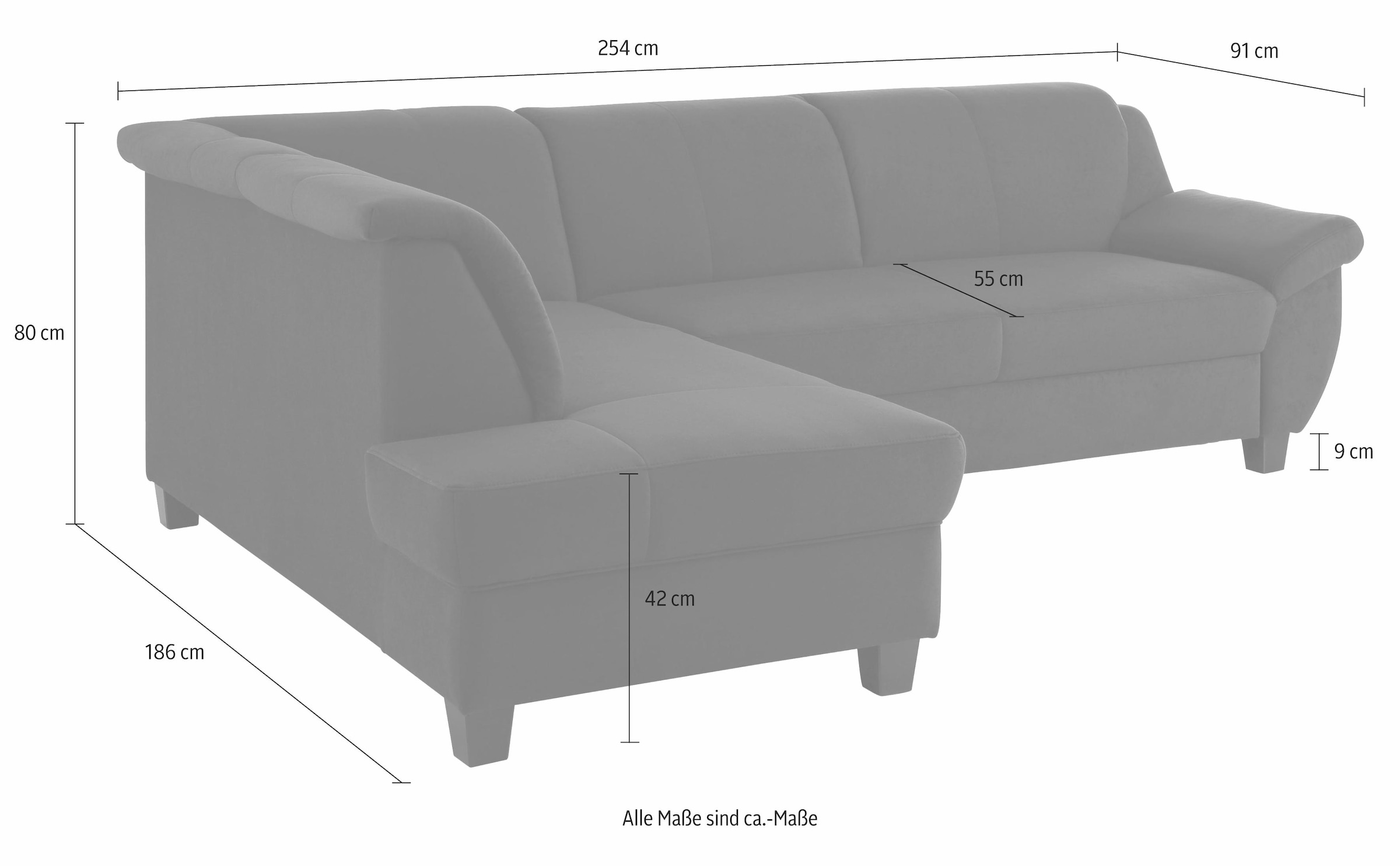 Home affaire Ecksofa »Yesterday Sitzbelastung 140 kg, L-Form«, wahlweise mit Bettfunktion, auch in Cord