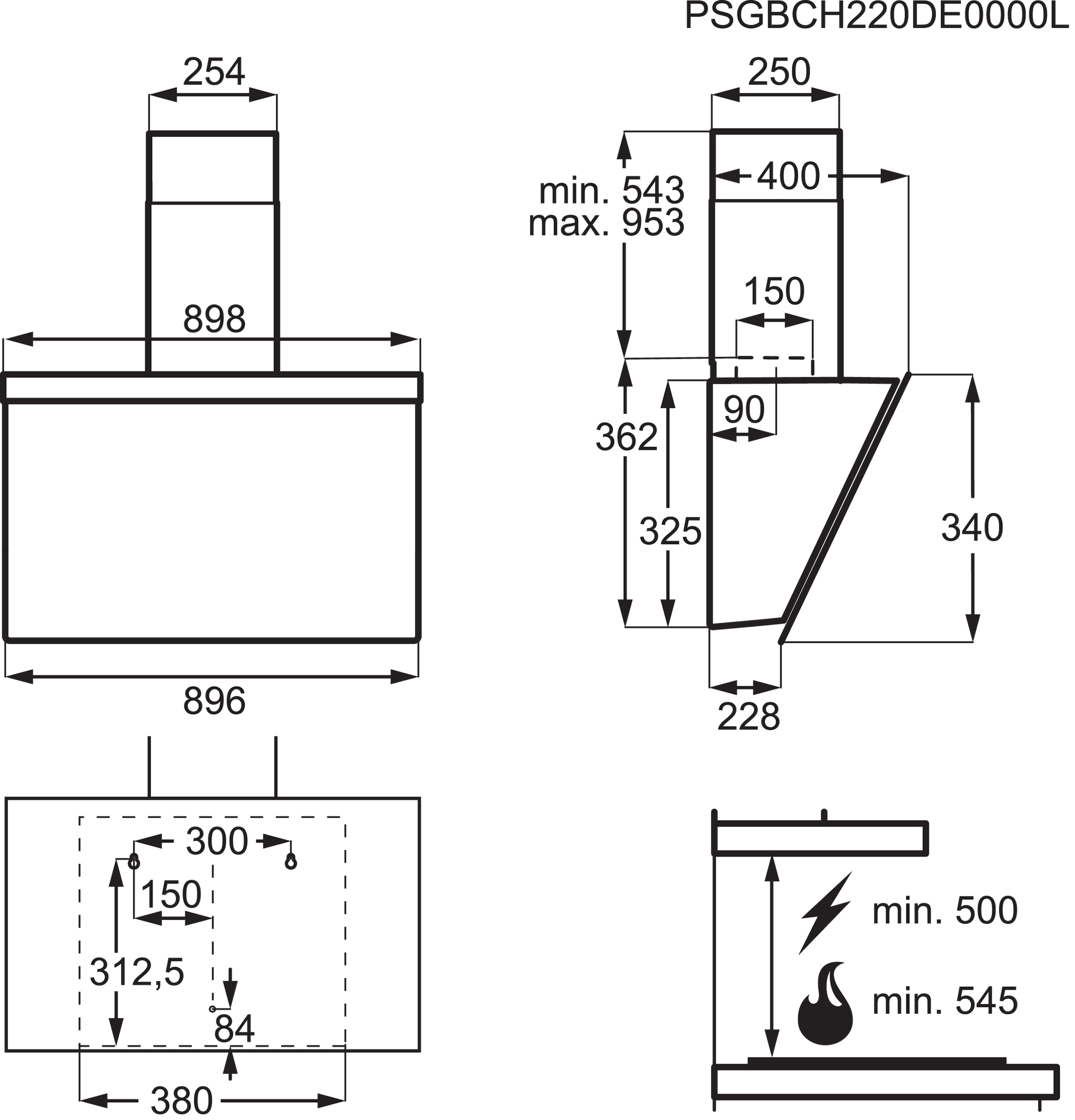 AEG Wandhaube »DVE5961HB« Hochleistungsmotor, Hob²Hood,LED-Beleuchtung, 3 Stufen + Intensivstufe