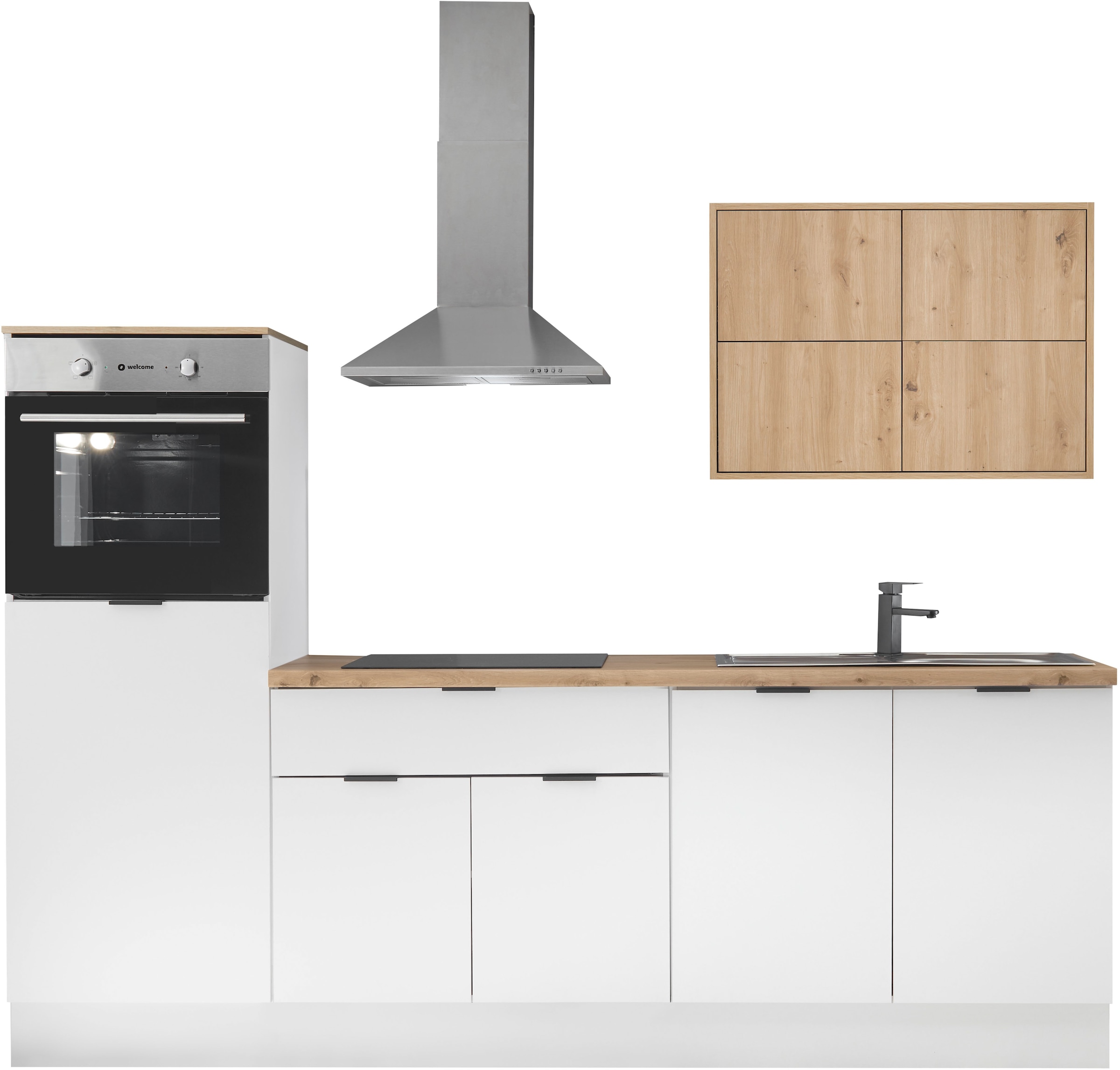 KOCHSTATION Küchenzeile "KS-Georgia, mit 38mm starker Arbeitsplatte" Breite 250 cm, wahlweise mit E-Geräten und Kühlschrank