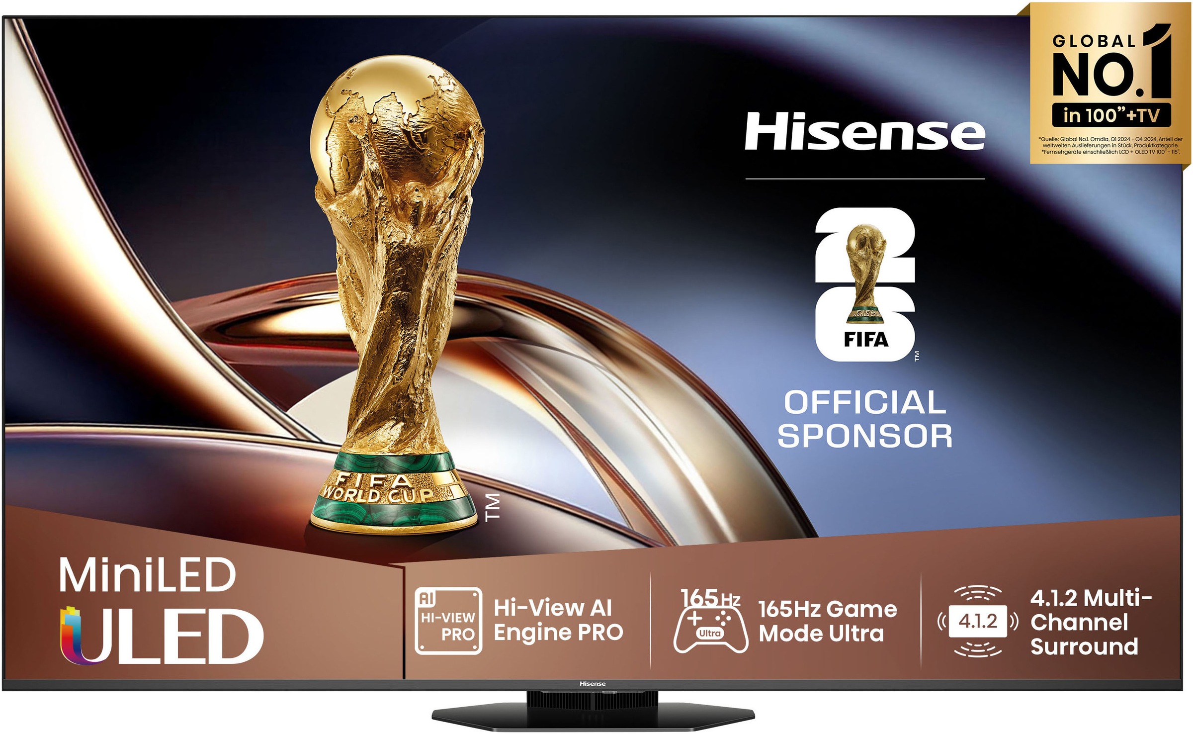 HISENSE QLED Mini LED-Fernseher "65U8Q", 65 ′′schwarz, Fernseher, 4K UHD MiniLED Smart TV