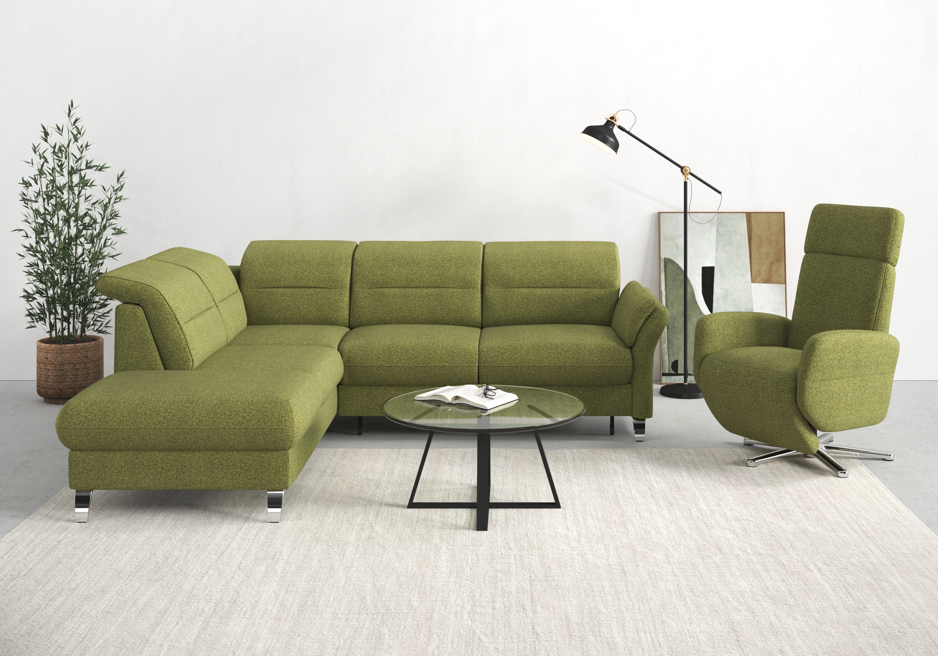 sit&more Ecksofa "Grenoble L-Form mit Federkern" wahlweise mit Schlaffunktion, Bettkasten, Arm- und Kopfteilverstellung