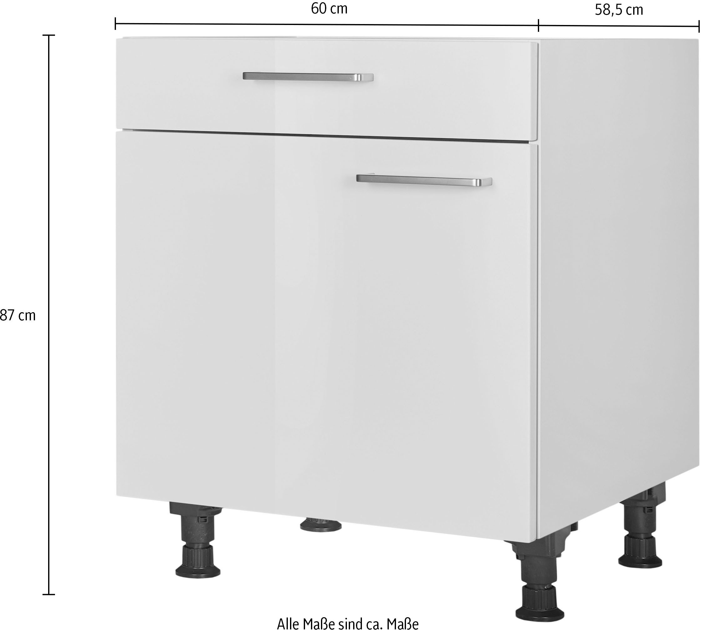 nobilia® Unterschrank »"Flash", Ausrichtung wählbar, vormontiert, in den Breiten 30, 45 und«, 60 cm, mit höhenverstellbaren Sockelfüßen, vormontiert