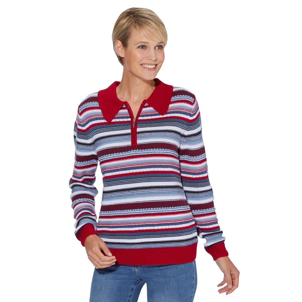 Damenmode Pullover Classic Basics Strickpullover »Pullover« rot-jeansblau-geringelt