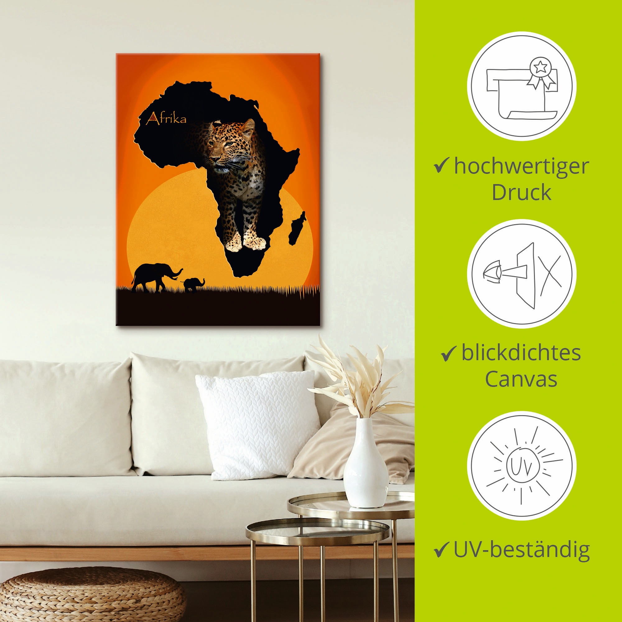 Artland Wandbild »Afrika der schwarze Kontinent«, Wildtiere, (1 St.), als Leinwandbild, Poster, Wandaufkleber in verschied. Größen