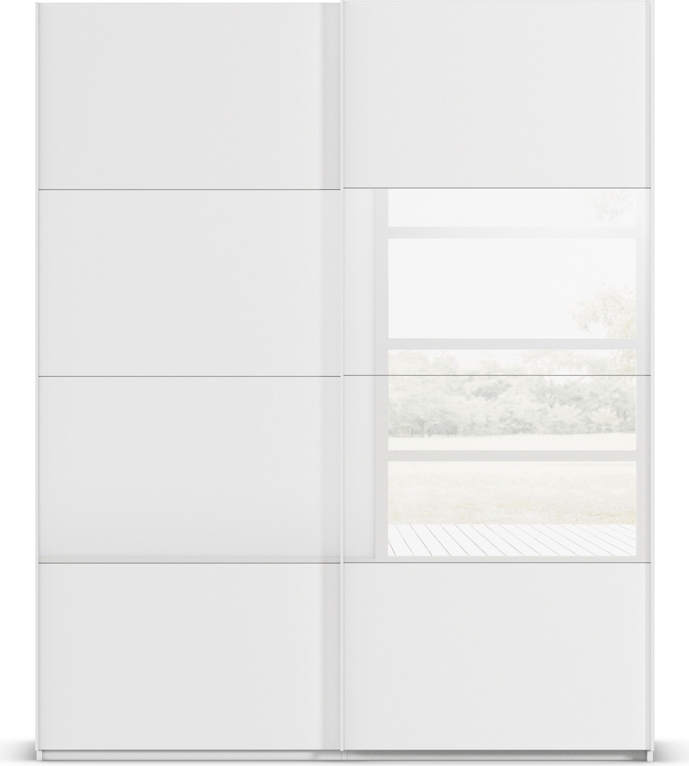 rauch Schwebetürenschrank »Kleiderschrank Schrank Garderobe Schlafzimmerschrank SCALE-FYRA«, edle Türen viergeteilt Glas matt/glänzend viele Farben MADE IN GERMANY