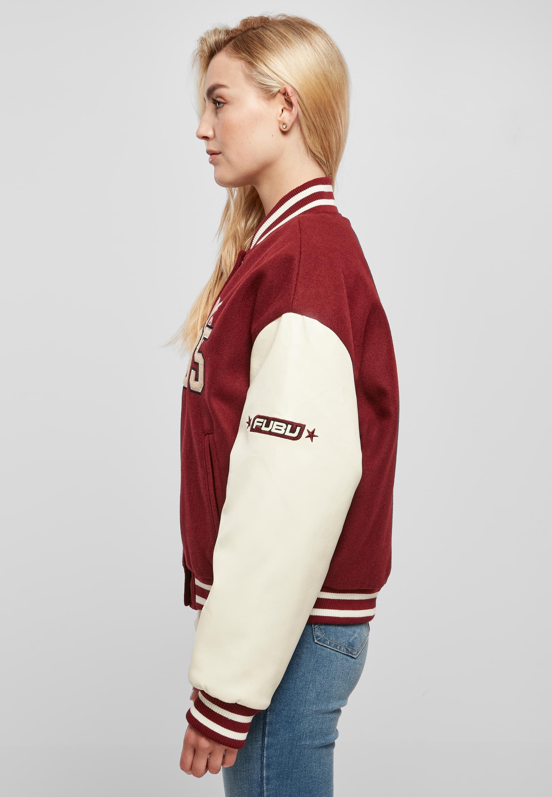 Fubu Collegejacke »Fubu Damen FW224-006-1 City 05 Varsity Jacket bordeaux/offwhite« 1 Stk. tlg. ohne Kapuze