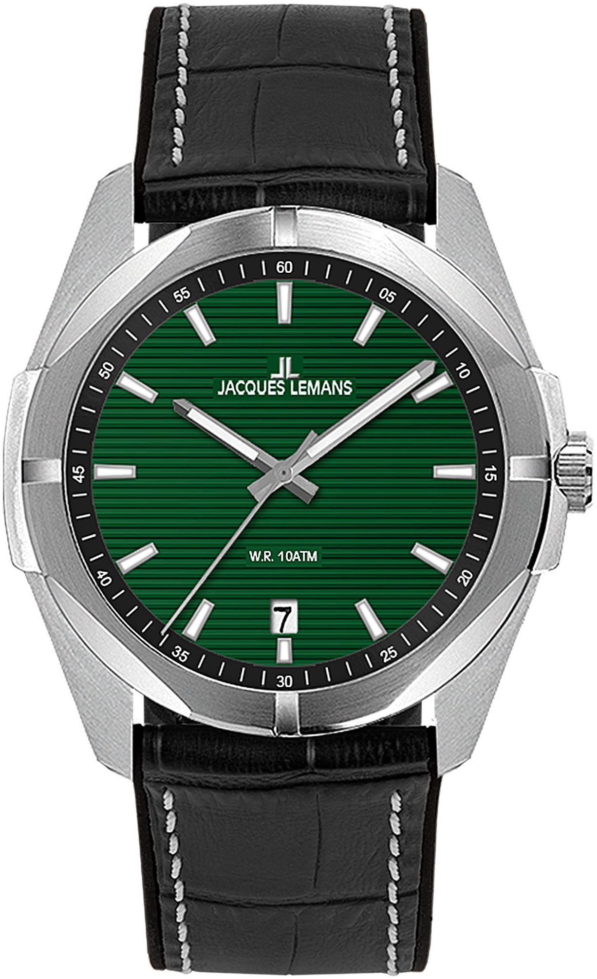 Jacques Lemans "Monte Carlo" Armbanduhr, Herrenuhr, Damenuhr, Datum, Leuchtzeiger, Lederarmband