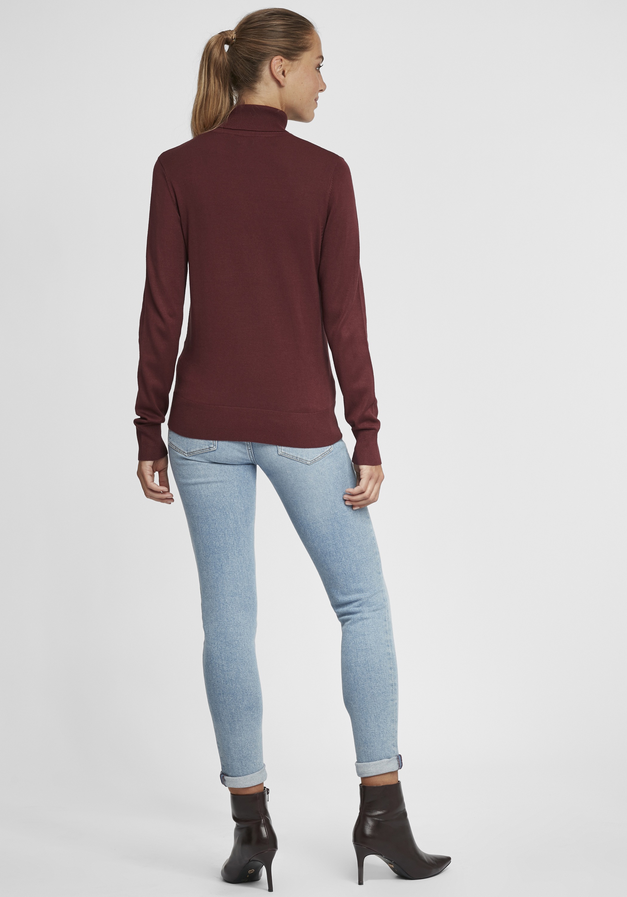 Rollkragenpullover OXMO "Rollkragenpullover OXWinala", Damen, Gr. L, braun (chocolate truffle), Obermaterial: 70% Viskose CV. 30% Nylon NY., Pullover Rollkragenpullover 3