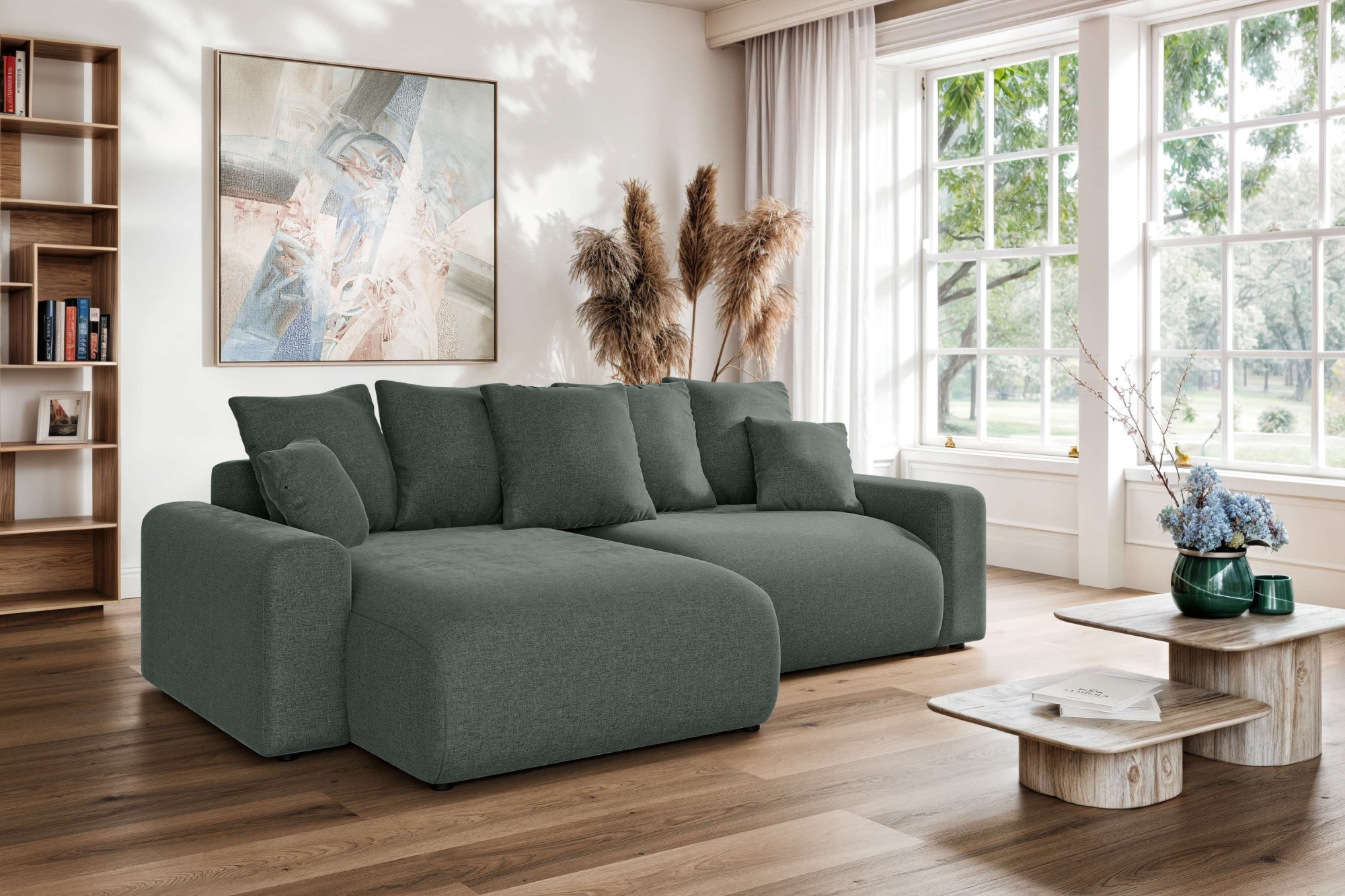 Home affaire Ecksofa »LAKESIDE klein mit Bettfunktion und Bettkasten, B/T/H 235/142/84 cm«, L-Form, Recamiere beidseitig montierbar, mit Wellenunterfederung
