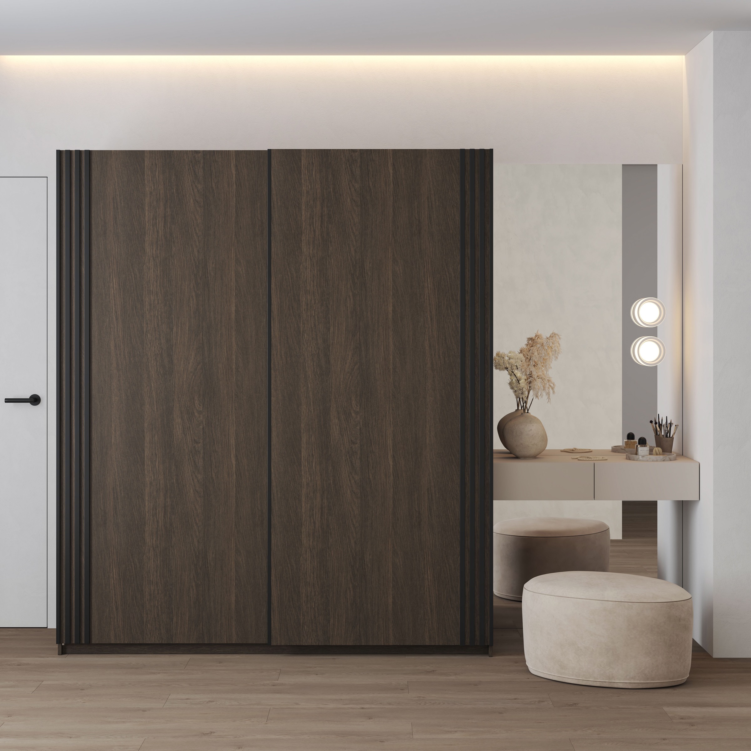 Home affaire Schwebetürenschrank »Niva, Garderobenschrank incl.kompletter Innenausstattung«, Moderner Kleiderschrank, Schiebetürenschrank, Lamellen, Wäscheschrank