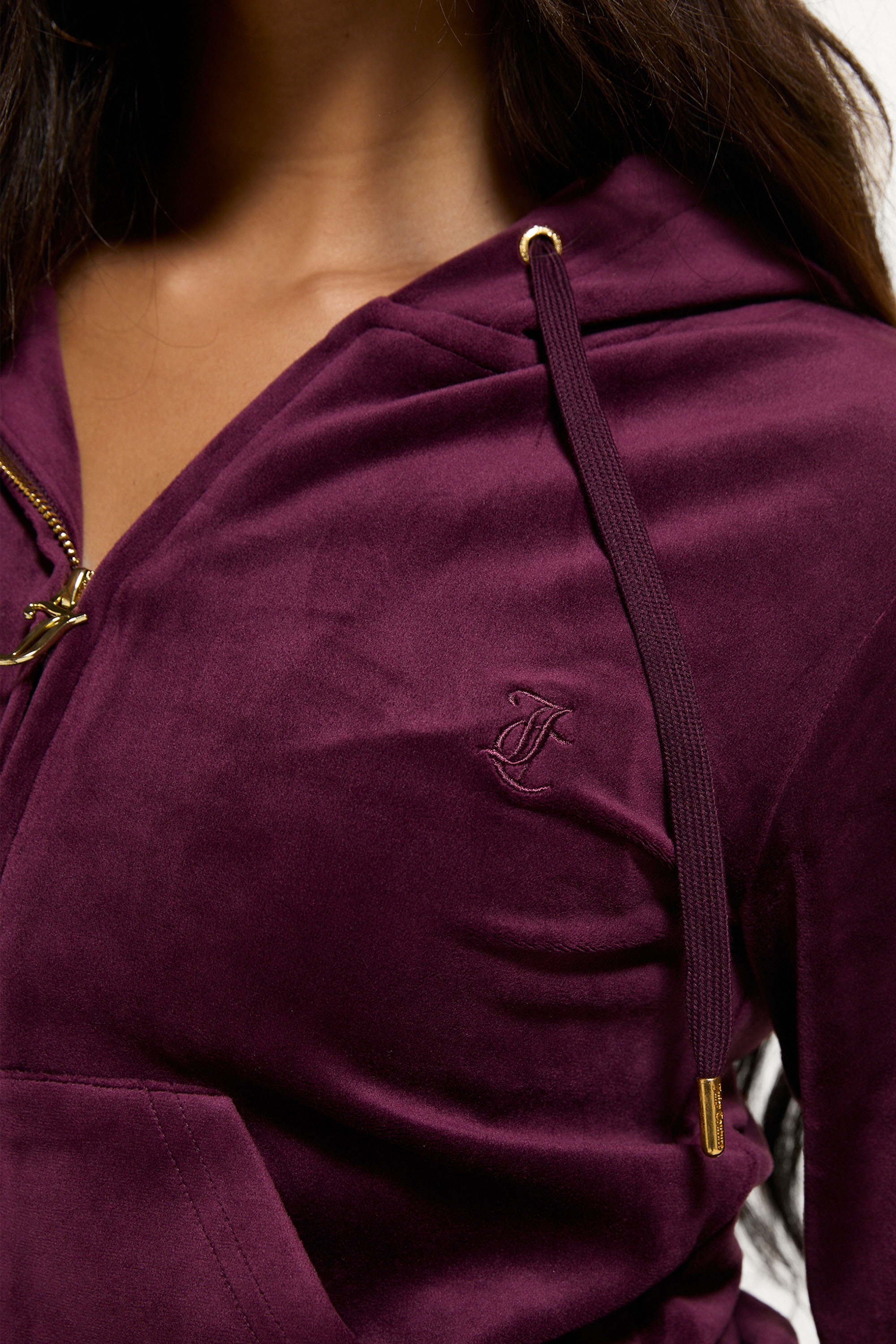 Juicy Couture Kapuzennickijacke »ROBERTSON HOODIE GOLD HARDWARE Damen« mit Kapuze Trainingsjacke Damen, Sweatjacke mit Kapuze, Velour, mit Glitzer, Sale