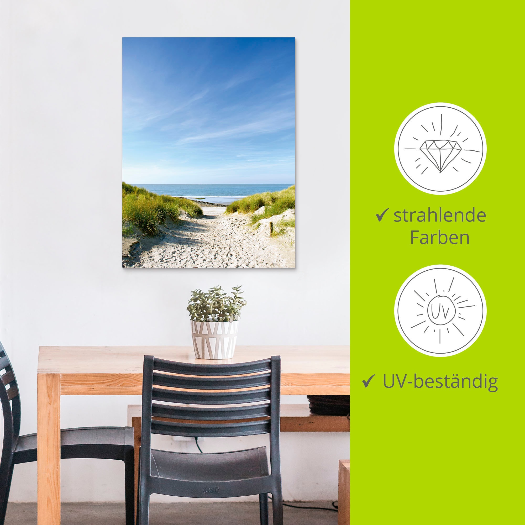 Artland Wandbild »Strand mit Sanddünen und Weg zur See«, Strand, (1 St.), als Alubild, Outdoorbild, Leinwandbild, Poster, Wandaufkleber