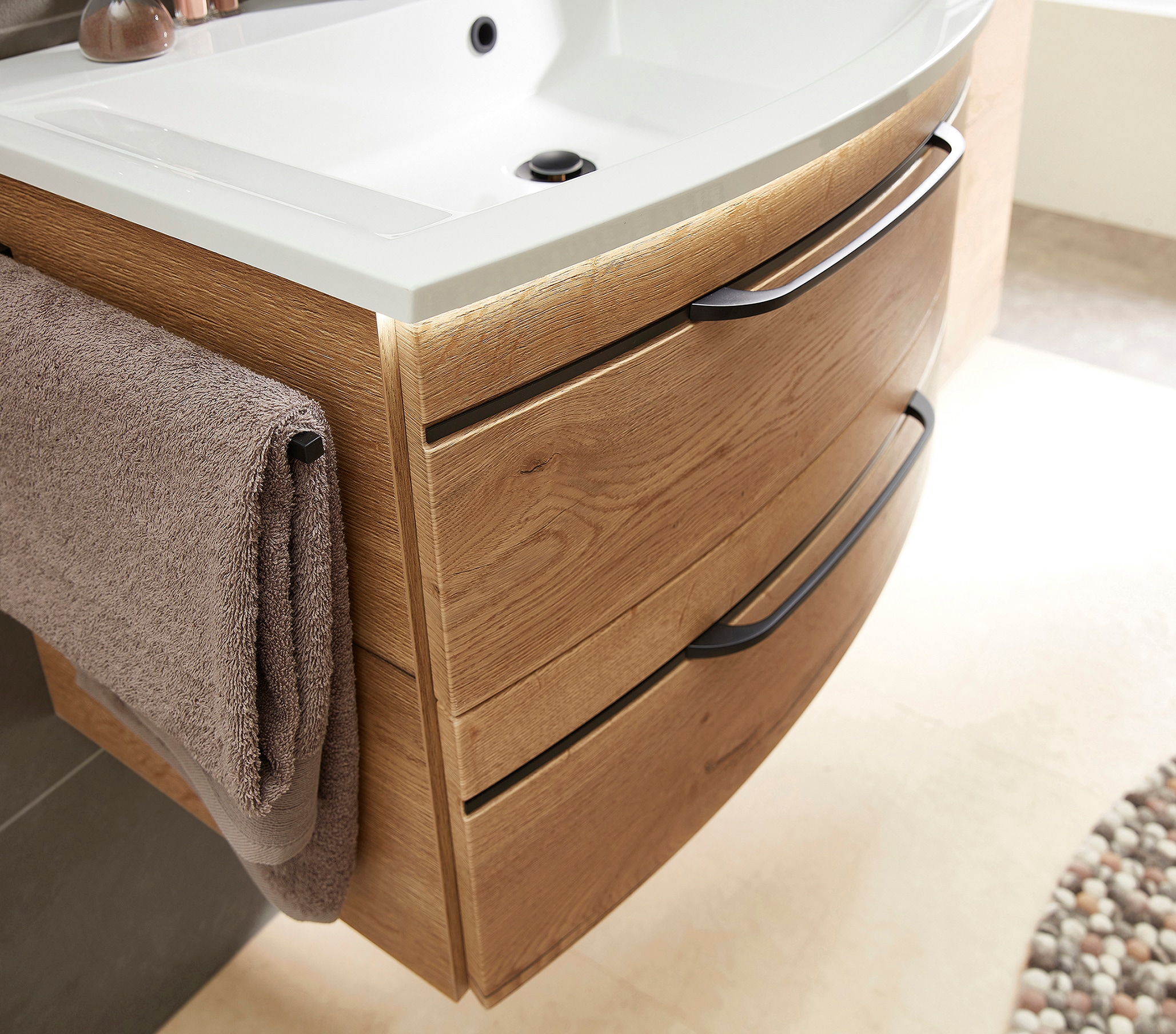 Saphir Waschtisch »Serie 7045 Mineralmarmor-Waschtisch und Unterschrank, 71,5 cm breit«, Waschplatz mit 2 Schubladen, Badmöbel Set mit Waschtisch