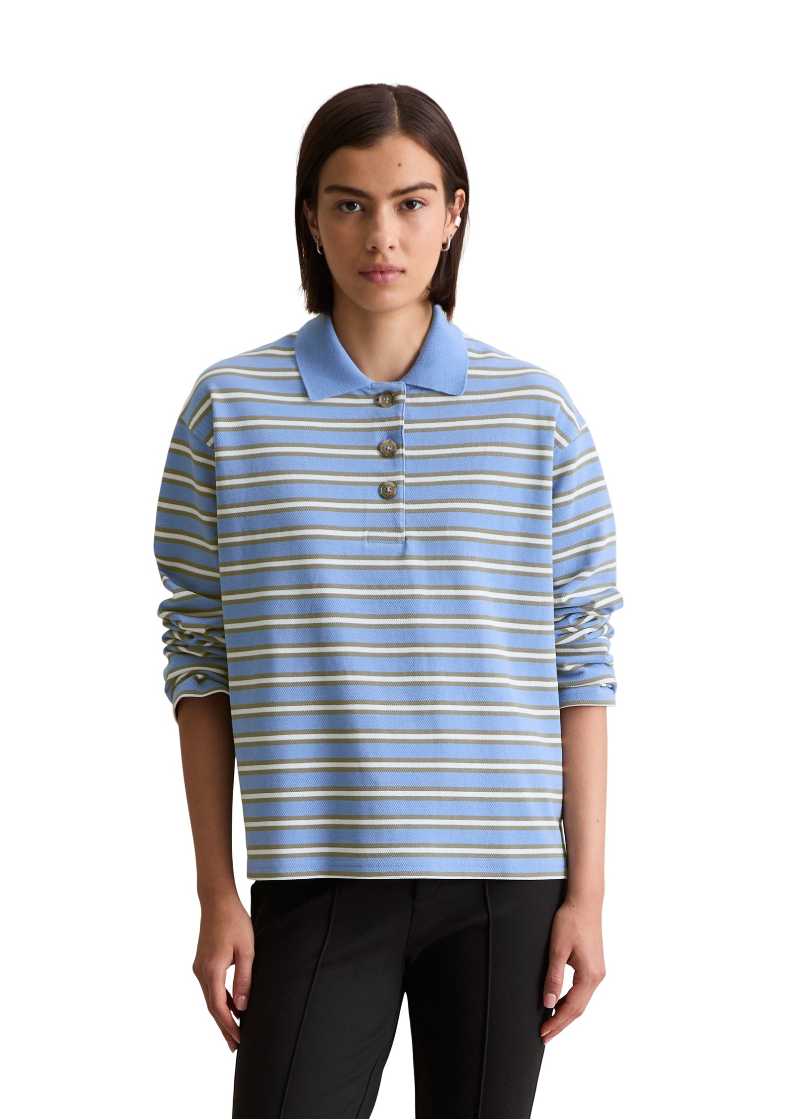 Marc OPolo DENIM Langarm-Poloshirt "aus gestreiftem Heavy Piqué-Jersey" günstig online kaufen