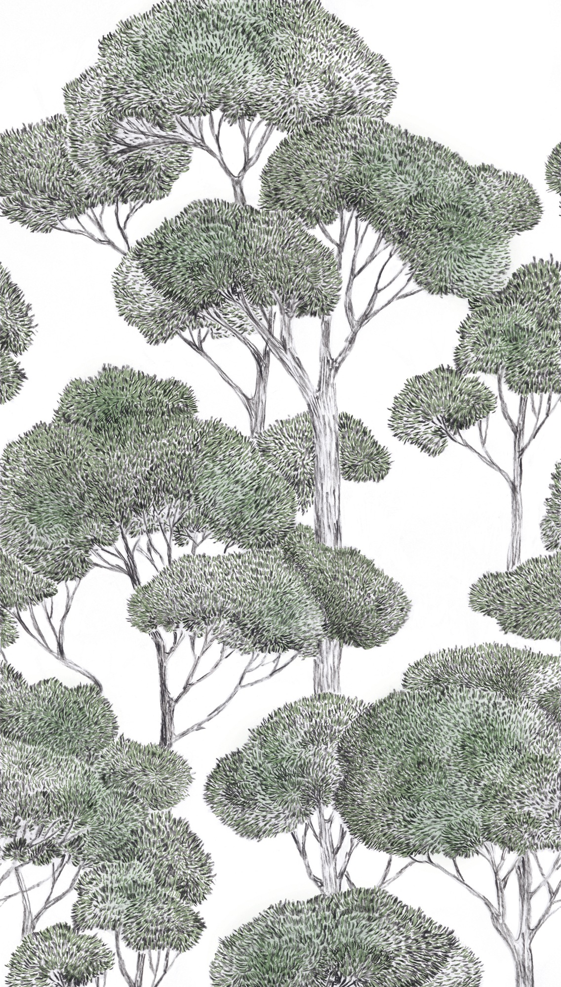 living walls Vliestapete »Vibes & Styles Silvanor – Forest Sketch Fototapete« Comic leicht strukturiert Stilisierte Baumlandschaft mit feinen Linien und ruhiger Tiefenwirkung