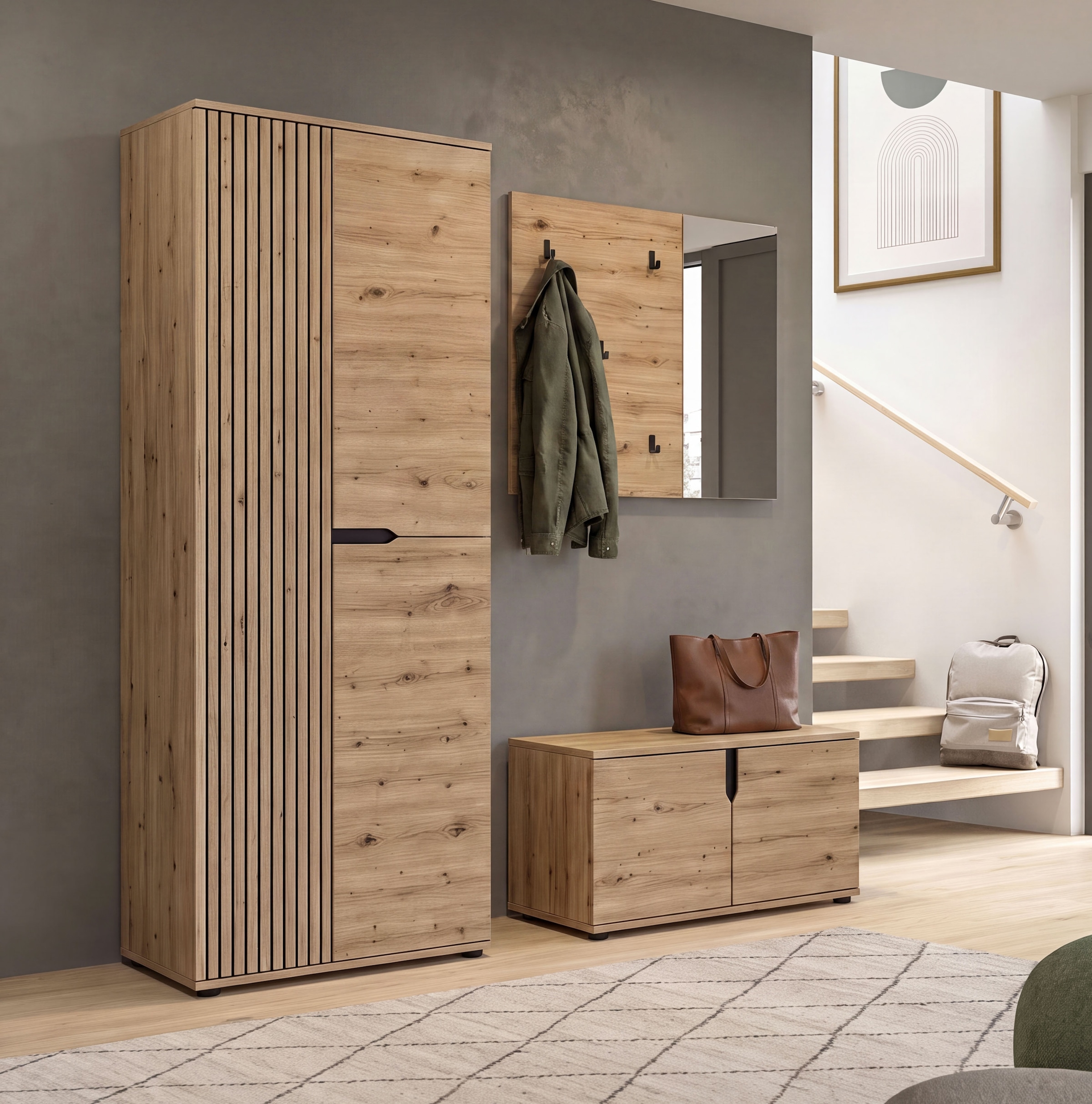 OTTO home Garderoben-Set »FJELL, 3-teilig, Breite 160cm, Front mit hochwertiger Längsfräsung«