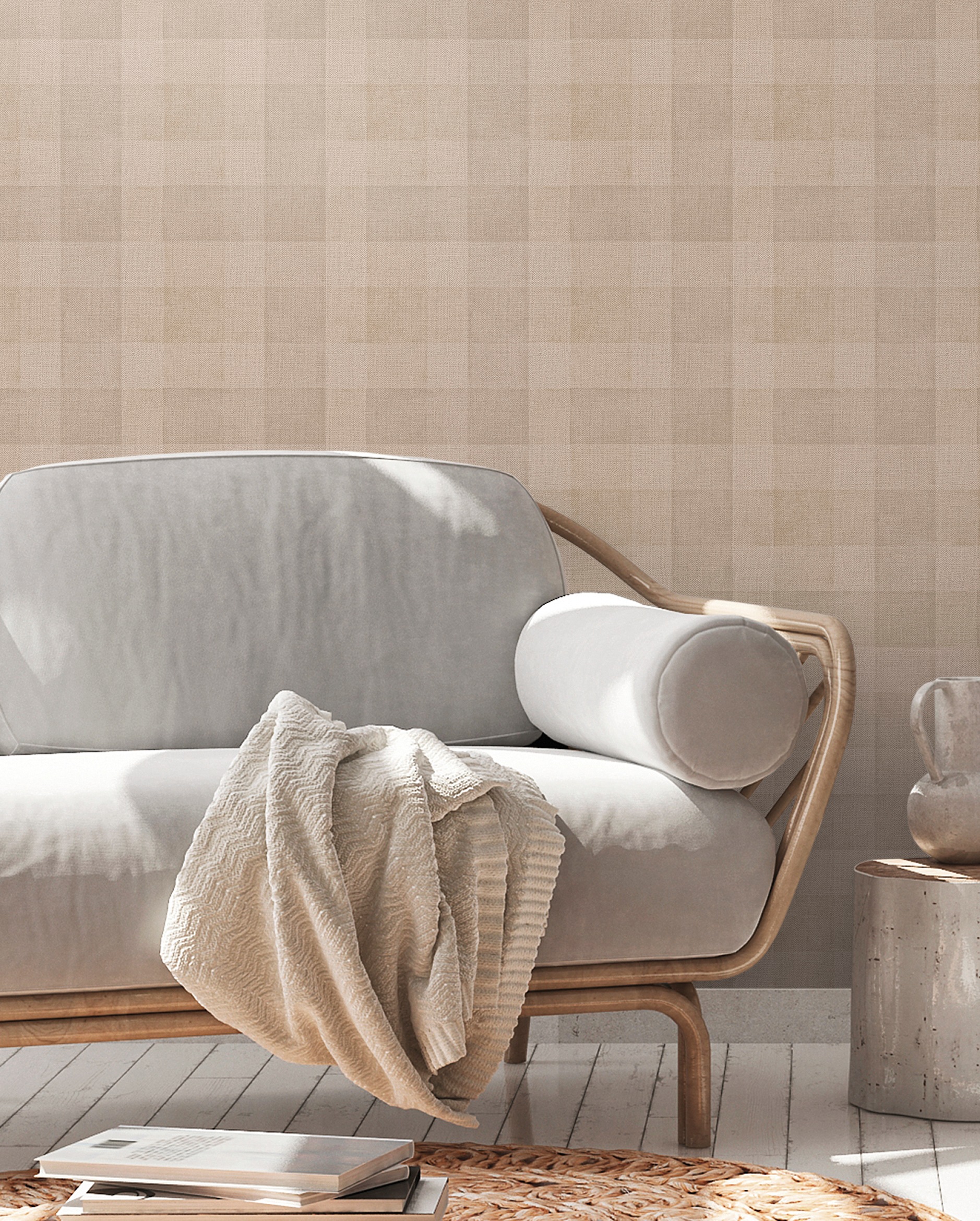 A.S. Création Vliestapete »Natural Living Karotapete«, matt-gemustert-neutral, Tapete Kariert Vlies Vlies Wand Tapeten Wohnzimmer Schlafzimmer Küche
