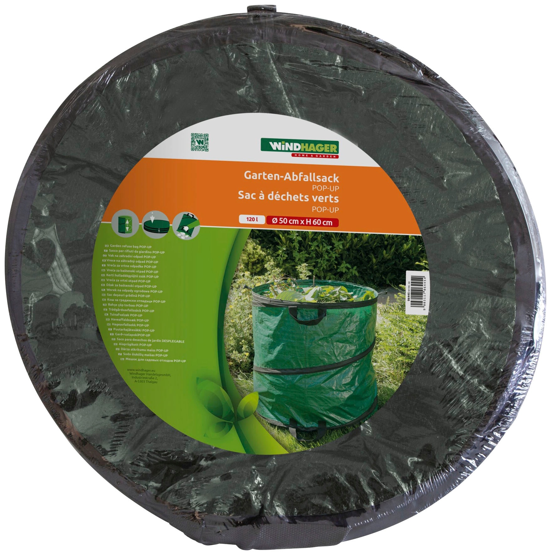 Windhager "Pop up, 120 l, Gartenabfall-Bag aus abwaschbarem HDPE" Laub- und Astsack, Ø 50 cm, Höhe 60 cm, grün