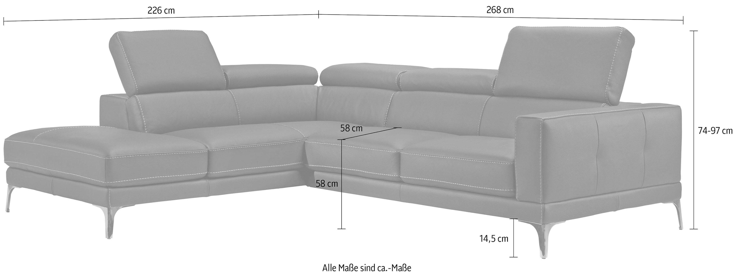 Egoitaliano Ecksofa »Claudie, Designsofa mit extrakomfortablem Sitzkomfort«, Inkl. Kopfteilverstellung, L-Form