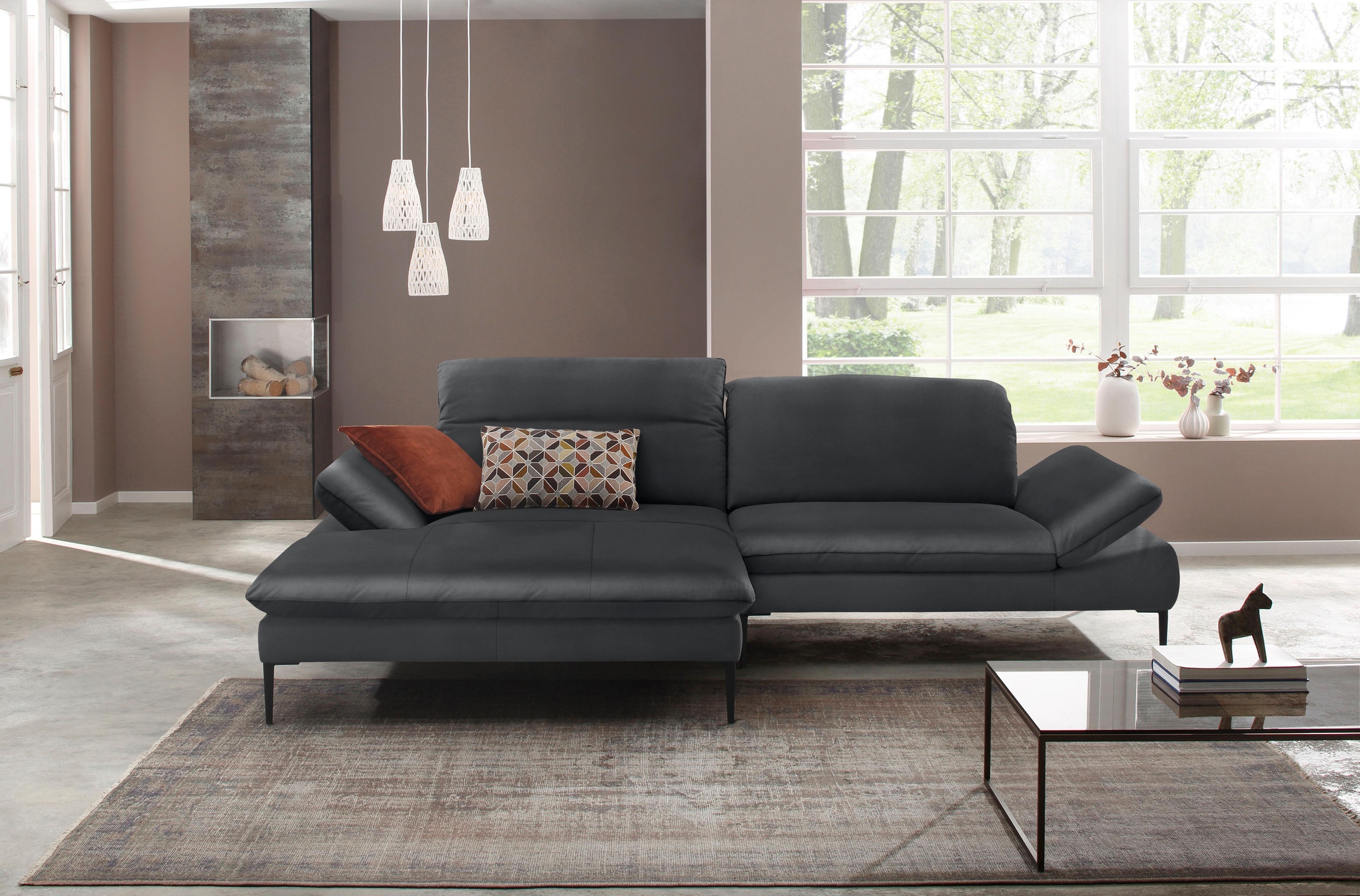 W.SCHILLIG Ecksofa »enjoy&MORE, Designsofa, elegant und bequem, L-Form«, Sitztiefenverstellung, Füße schwarz pulverbeschichtet, Breite 294 cm