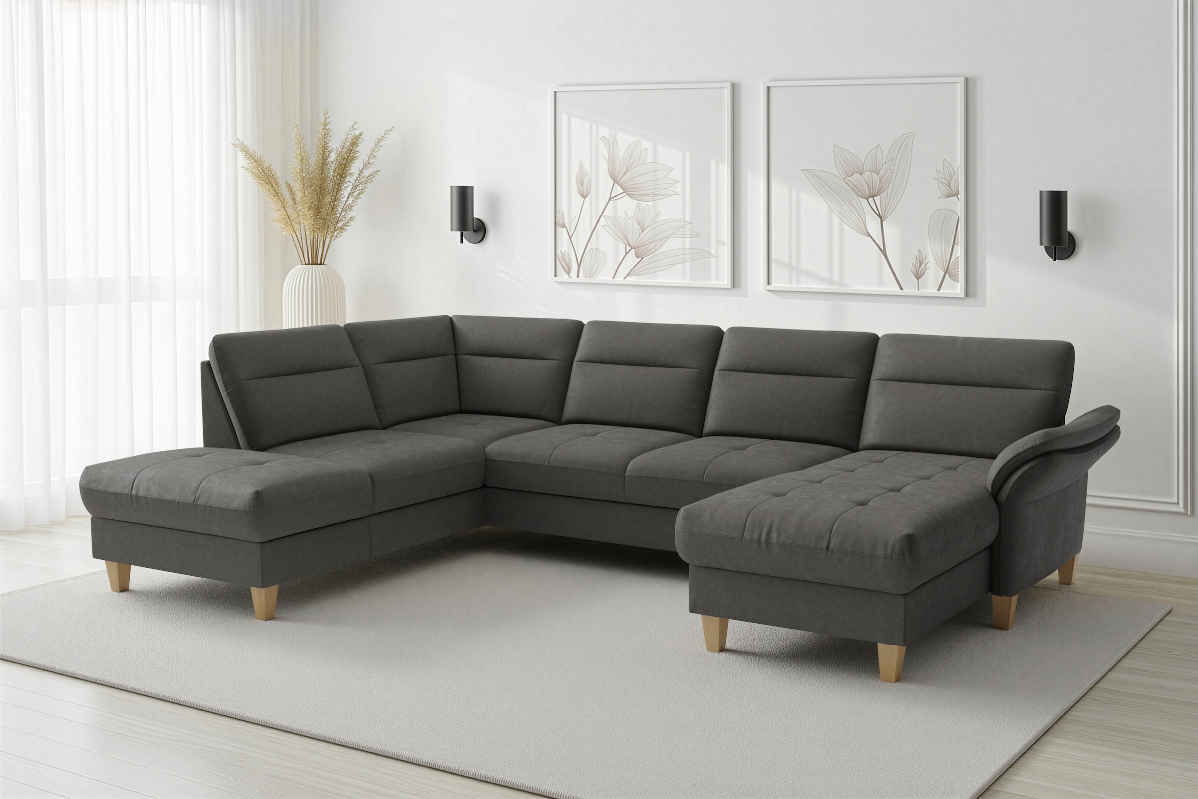 sit&more Wohnlandschaft "Pamela U-Form, B: 292 cm, optional Schlaffunktion & Bettkasten" wahlweise mit Armteilverstellung, Sofa mit Federkern, Sitzhöhe: 48 cm