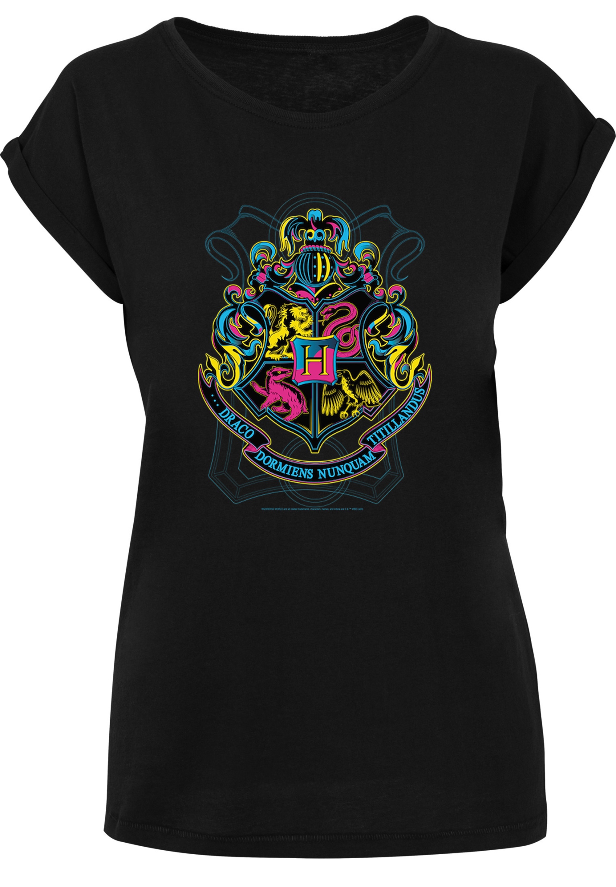 F4NT4STIC T-Shirt »Harry Potter Neon Hogwarts Crest«, Print