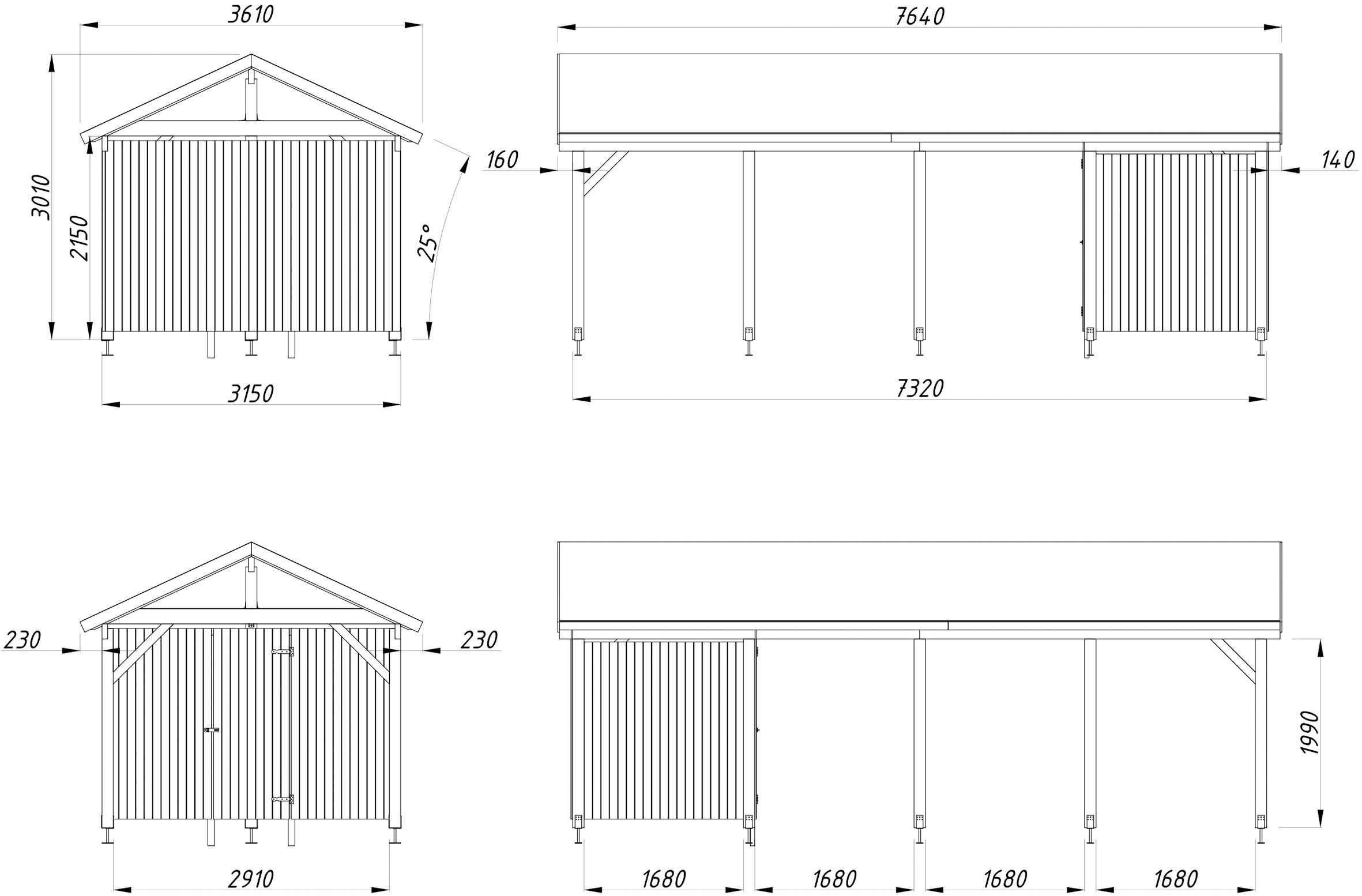 Palmako Einzelcarport »Robert mit Geräteraum« Massivholz 291 cm grau