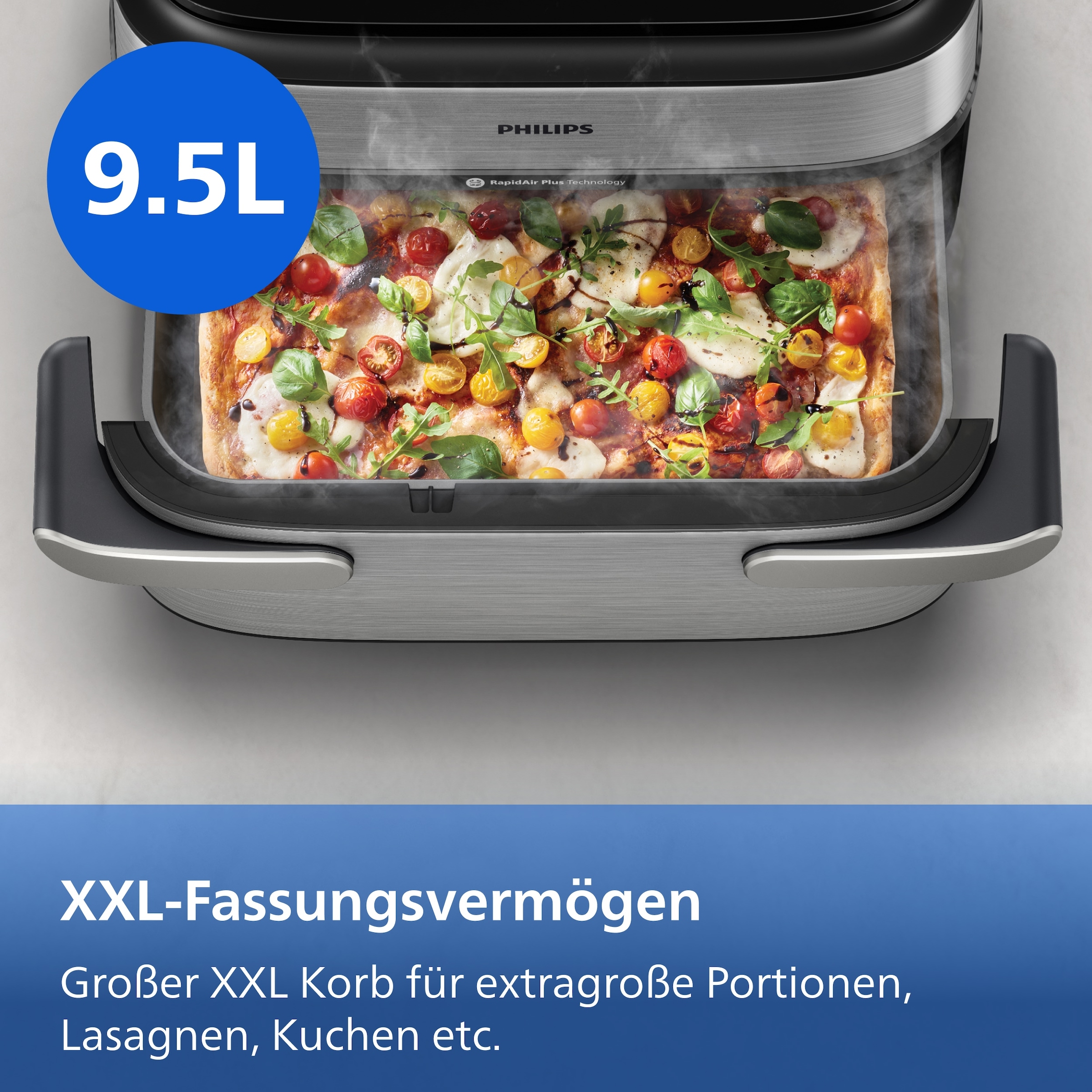 Philips Heißluftfritteuse »NA565/02 Steam Airfryer 5000 Series Megabasket, 9,5L Kapazität« 2750 W mit Dampfgarfunktion u. RapidAir Plus Technologie; inkl. Servierzange