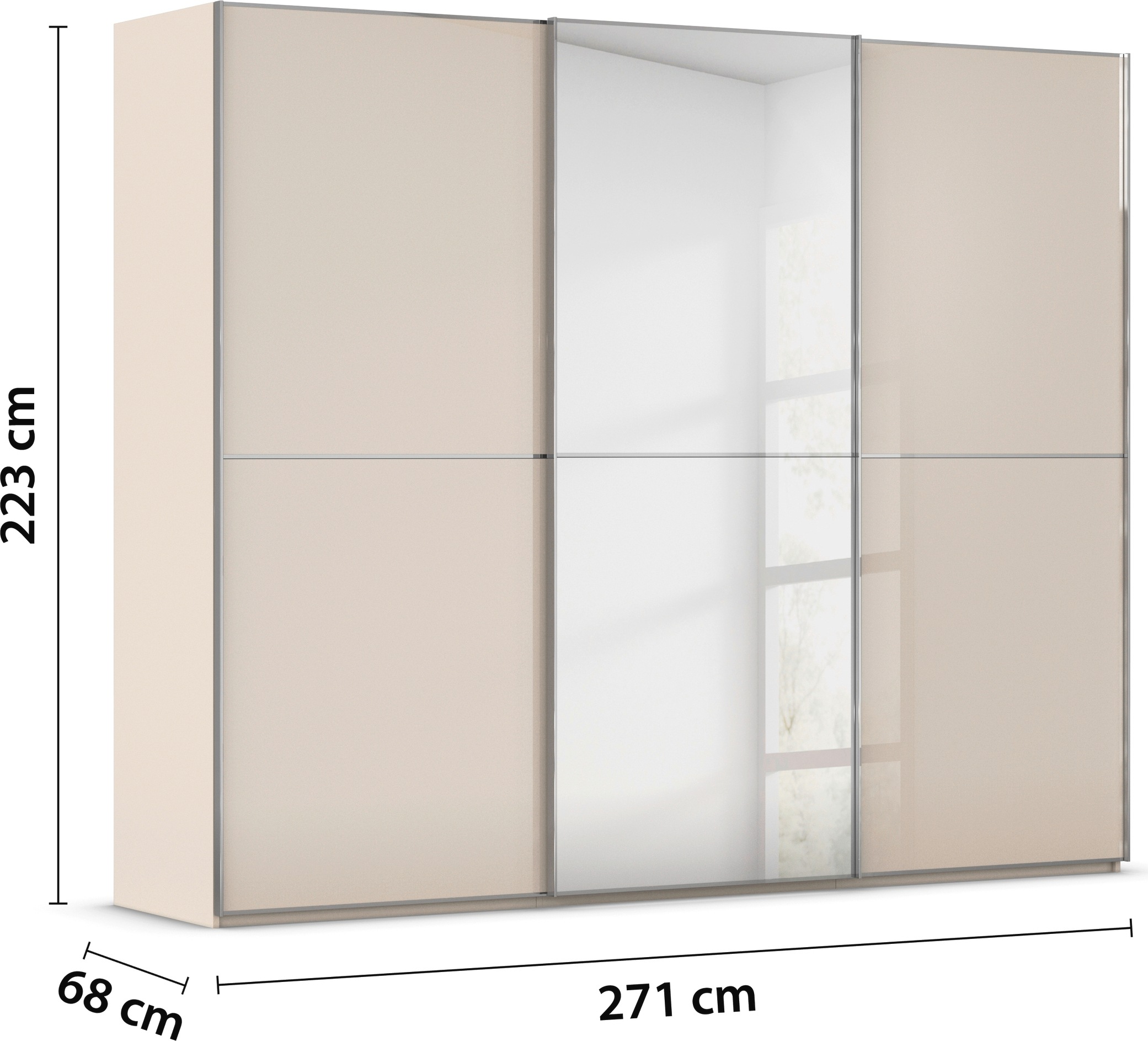 rauch Schwebetürenschrank »Kleiderschrank Schrank Garderobe Schlafzimmerschrank SCALE-DUO«, edle zweigeteilte Türen Spiegel/Glas-Mix 3 Zierleisten MADE IN GERMANY