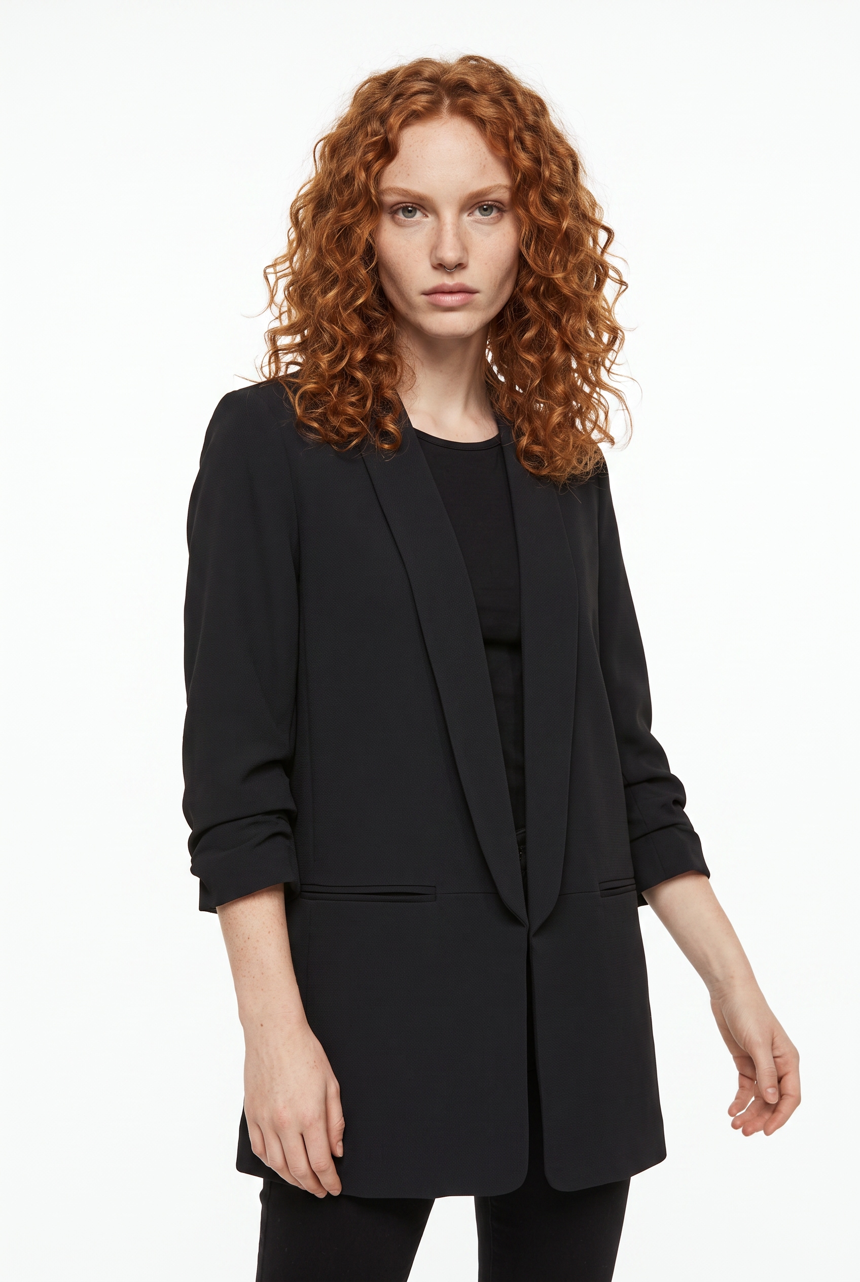 ONLY Kurzblazer »ONLELLA – Femininer Blazer mit 3/4-Ärmeln und Raffung« regular fit, casual, Web, Kunstfaser, V-Ausschnitt