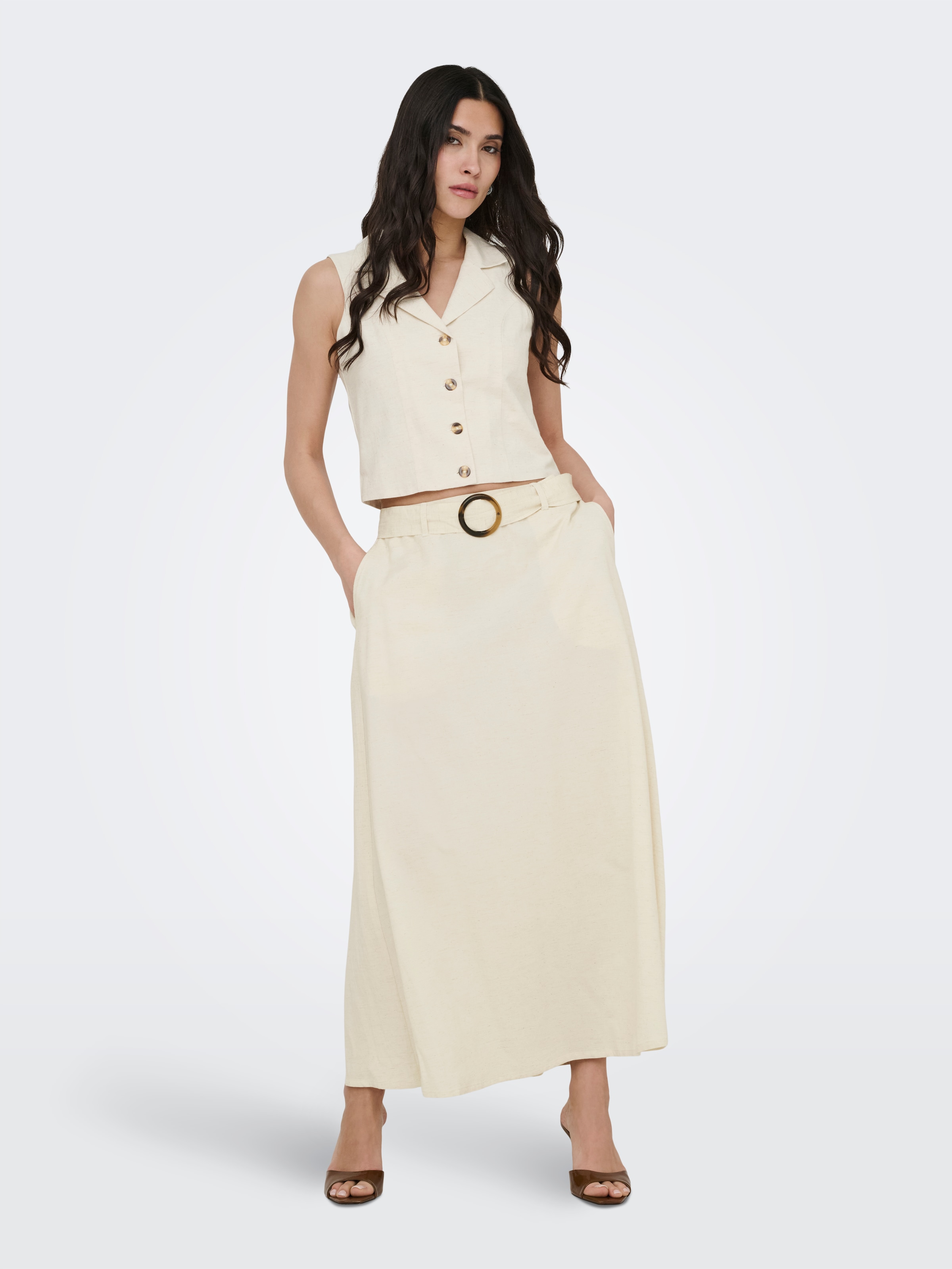 JDY Maxirock »JDYMILAN LINEN HW BELTED SKIRT WVN DIA« Sommerrock mit Leinen