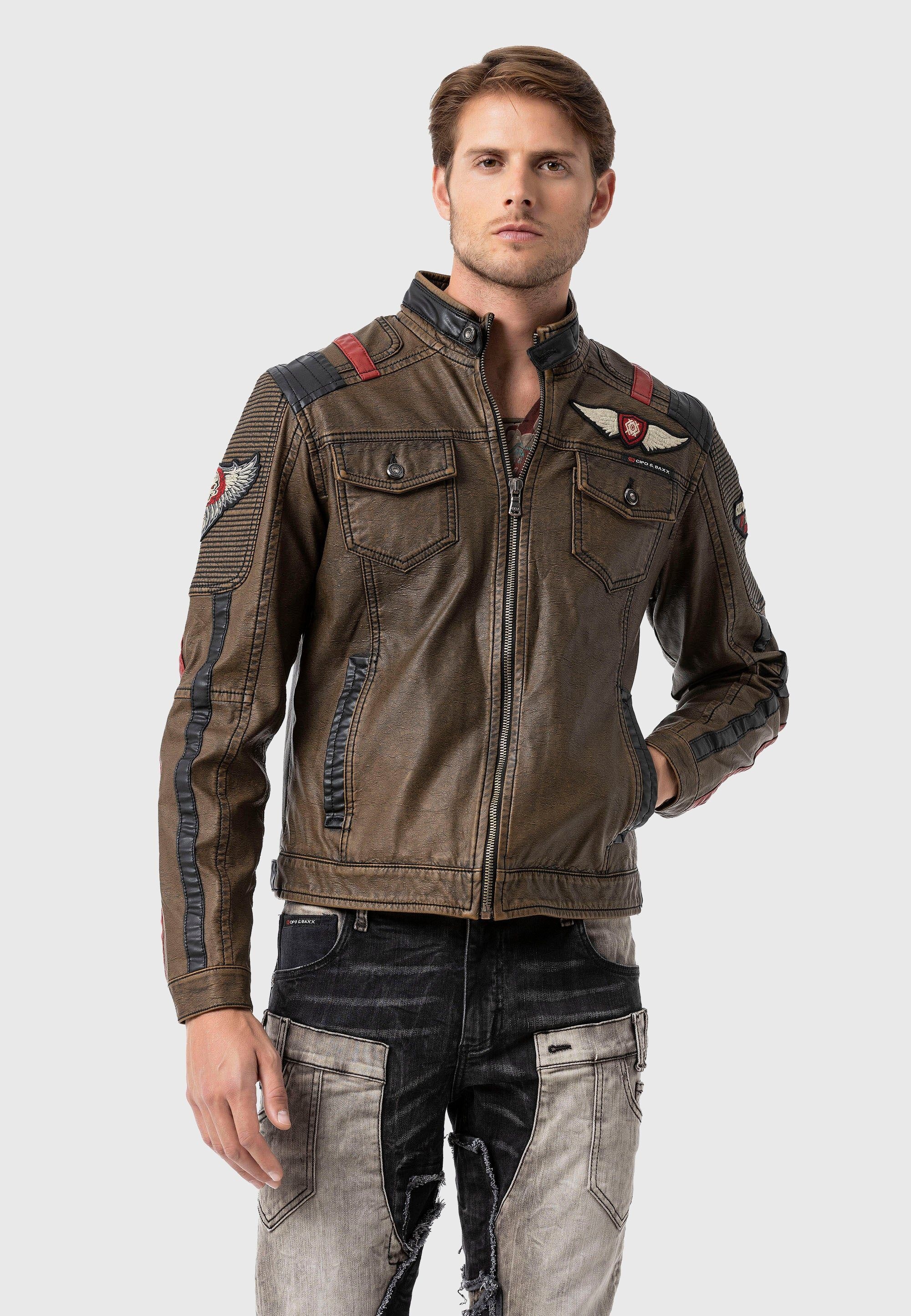 Cipo & Baxx Bikerjacke "Jacke", ohne Kapuze, im Biker-Look günstig online kaufen