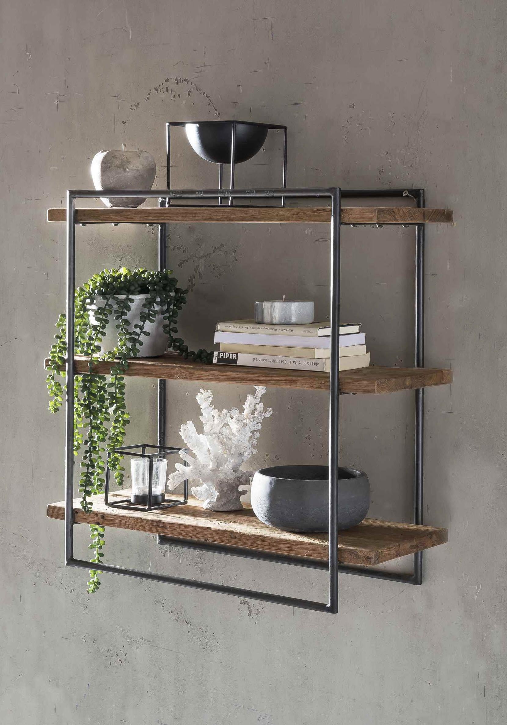 SIT Wandregal "Roussillon Hängeregal aus Teakholz mit 3 Böden im Industrial-Stil" Recyceltes Teakholz trifft modernes Metallgestell