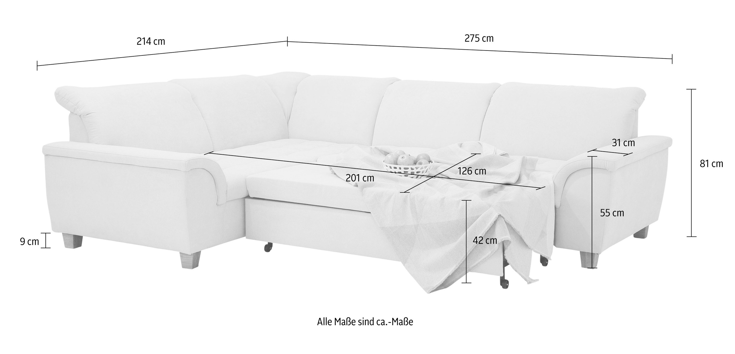 Home Affaire Lyla Corner Sofa with Bed Function 275cm Stone 10
