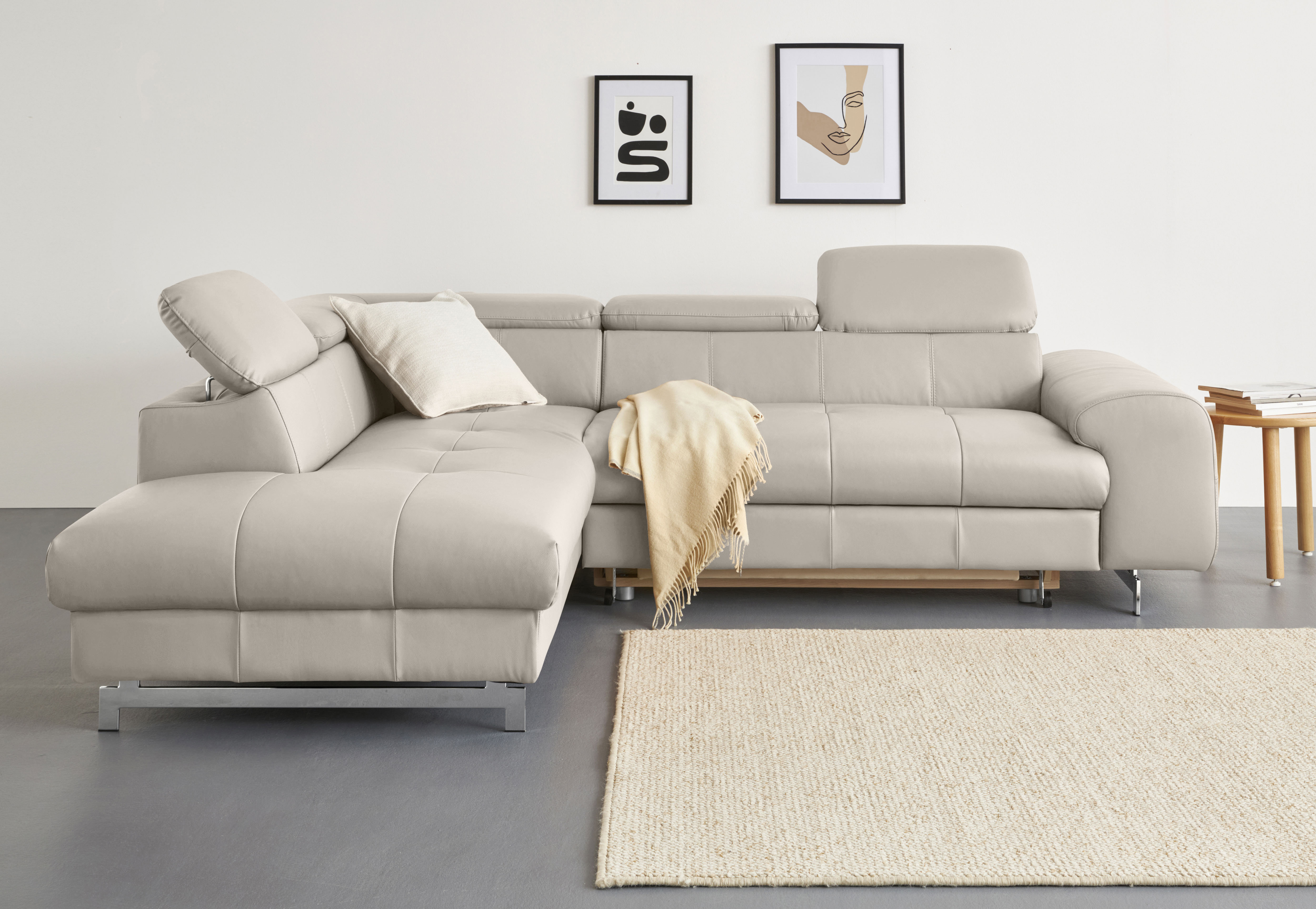 COTTA Ecksofa "Chef bequem, tolle Verarbeitungsdetails, Breite 262cm, L-Form" mit Kopfteilverstellung, edle Metallkufen, optional Schlaffunktion