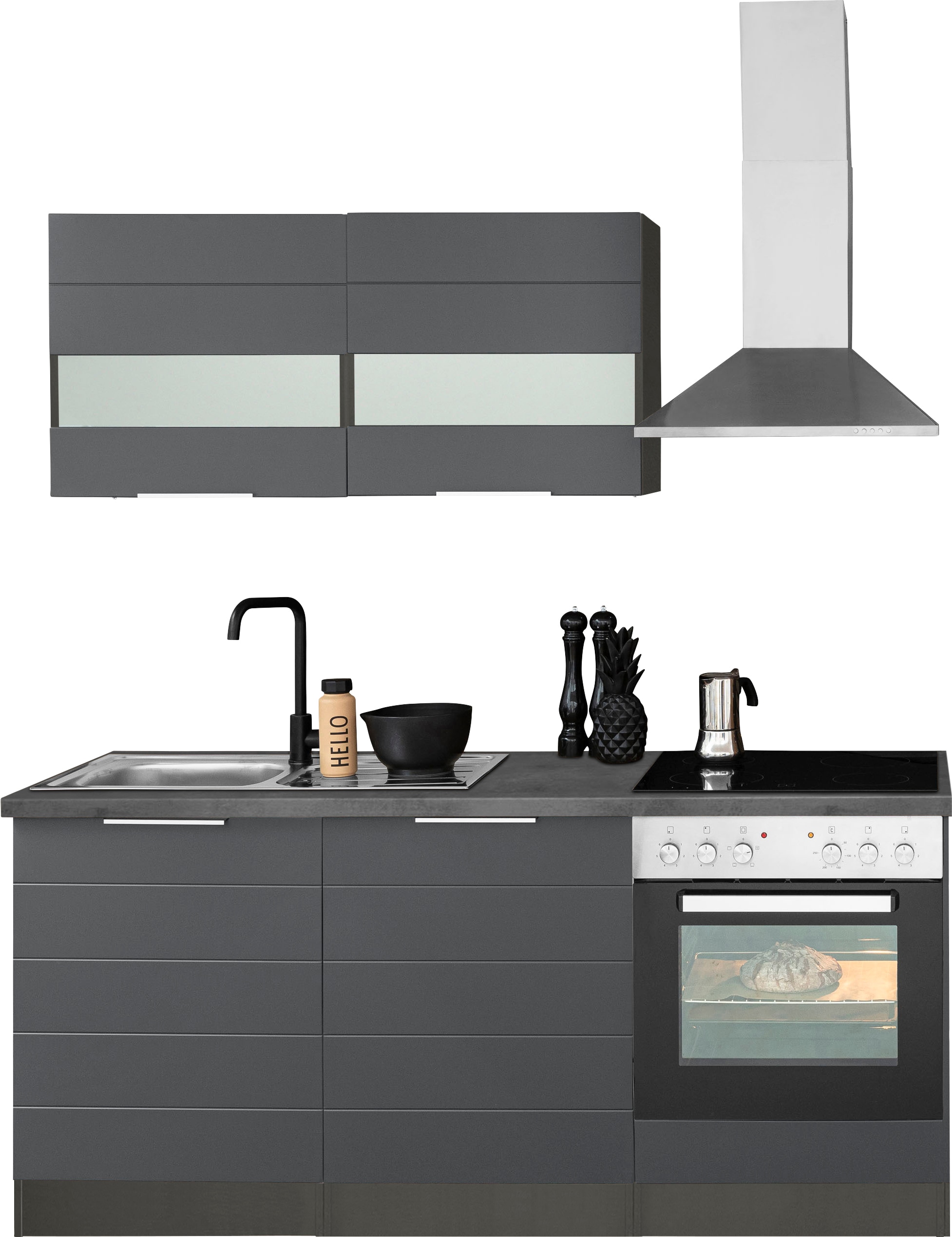 KOCHSTATION 1100000002199 "KS-Luhe" 180 cm breit, wahlweise mit oder ohne E-Geräten, gefräste MDF-Fronten