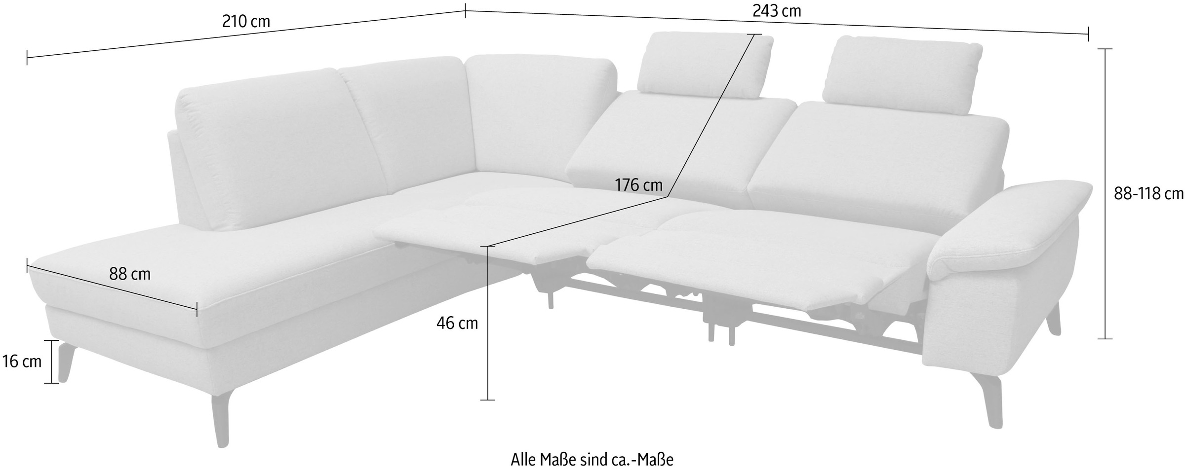 alina Ecksofa, inkl. Kopfstützen, wahlweise mit Relaxfunktion, Breite: 243 cm