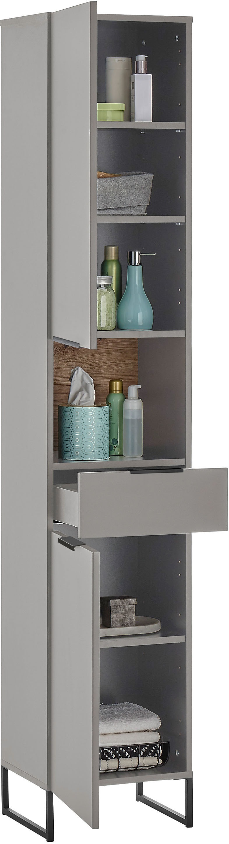 BASIC by Balculina Hochschrank »Denver Hochschrank, Badezimmerschrank BxHxT 38x195x32«, (1 St.), Breite 38 cm, Tür L/R montierbar, Softclose