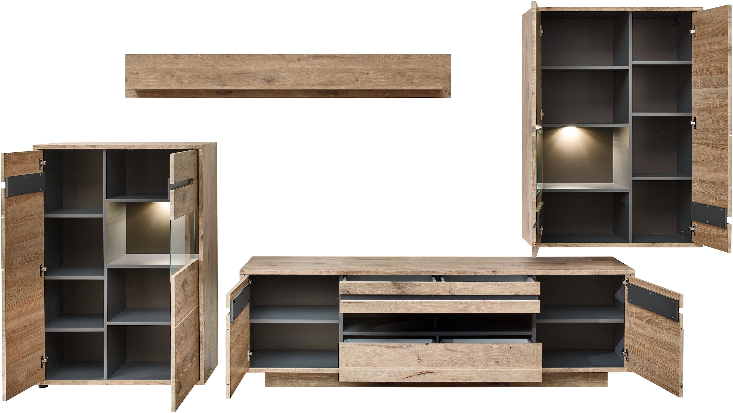 Innostyle Wohnwand »BELLANO«, (Komplett-Set, 4 St.), inkl. LED-Beleuchtung