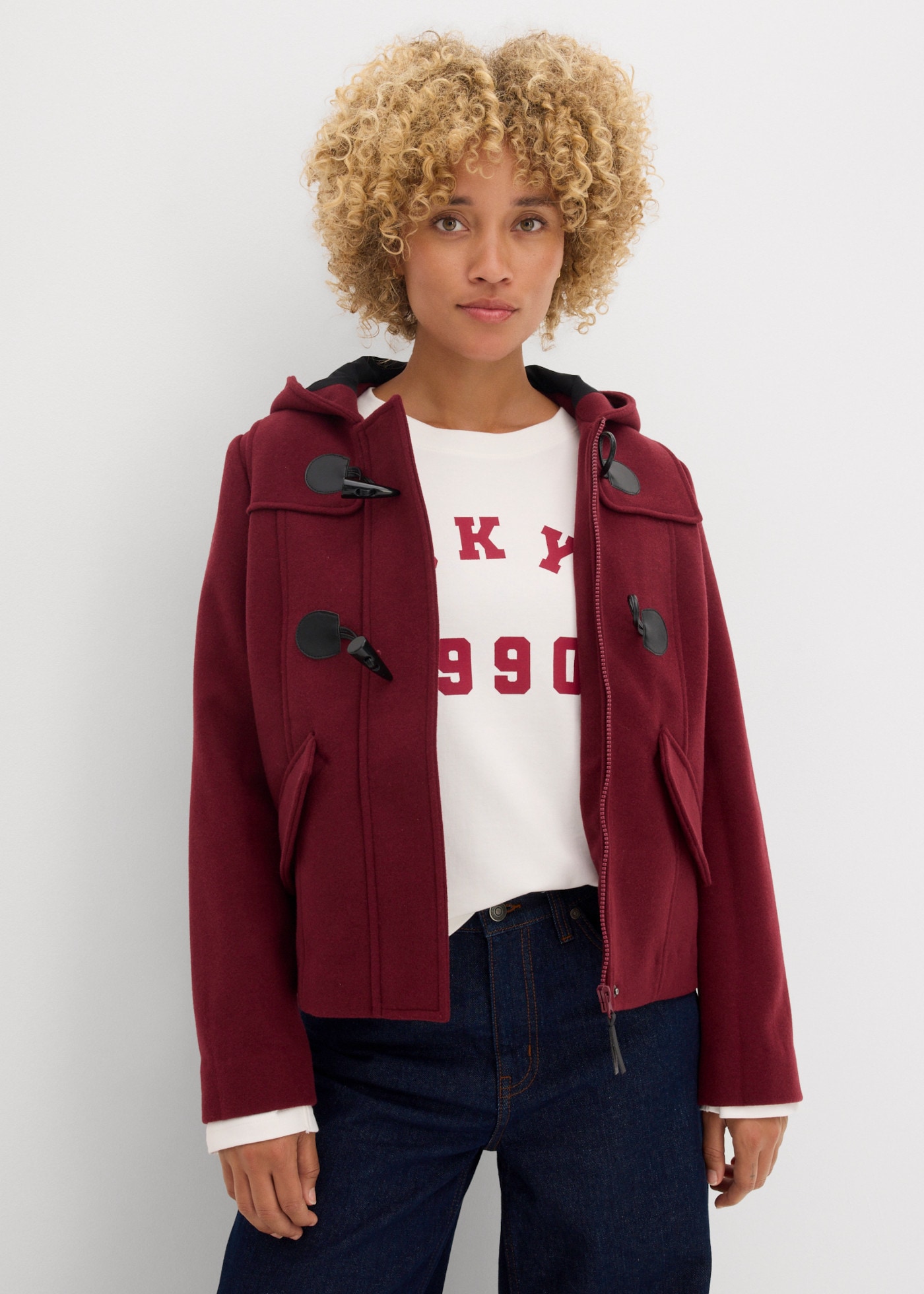 bonprix Outdoorjacke als Duffle-Jacke, aus Wollimitat, gerade Passform, casualer Stil