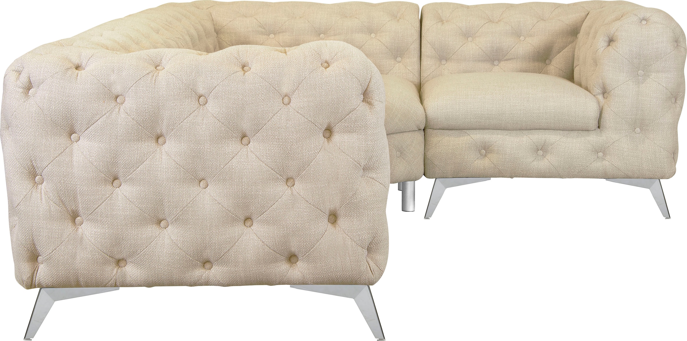 Leonique Chesterfield-Sofa »Ecksofa GLYNIS L-Form mit Wellenunterfederung, Maße B/T/H 264/204/75cm«, aufwändige Knopfheftung, moderne Chesterfield Optik, Fußfarbe wählbar