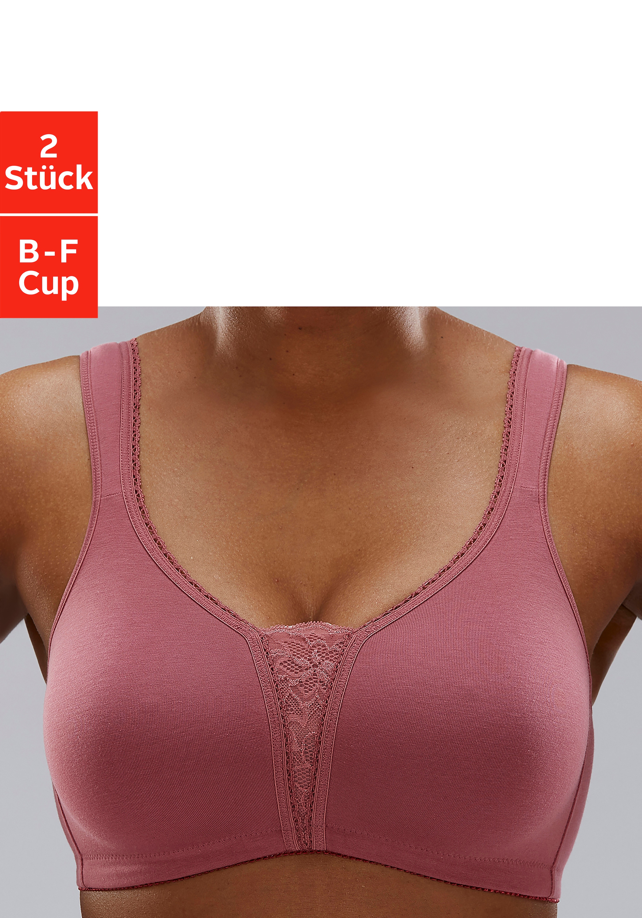 petite fleur by Lascana Soft-BH Packung, ohne Bügel, Baumwolle mit Spitzen-Details, große Größen, bequemer BH