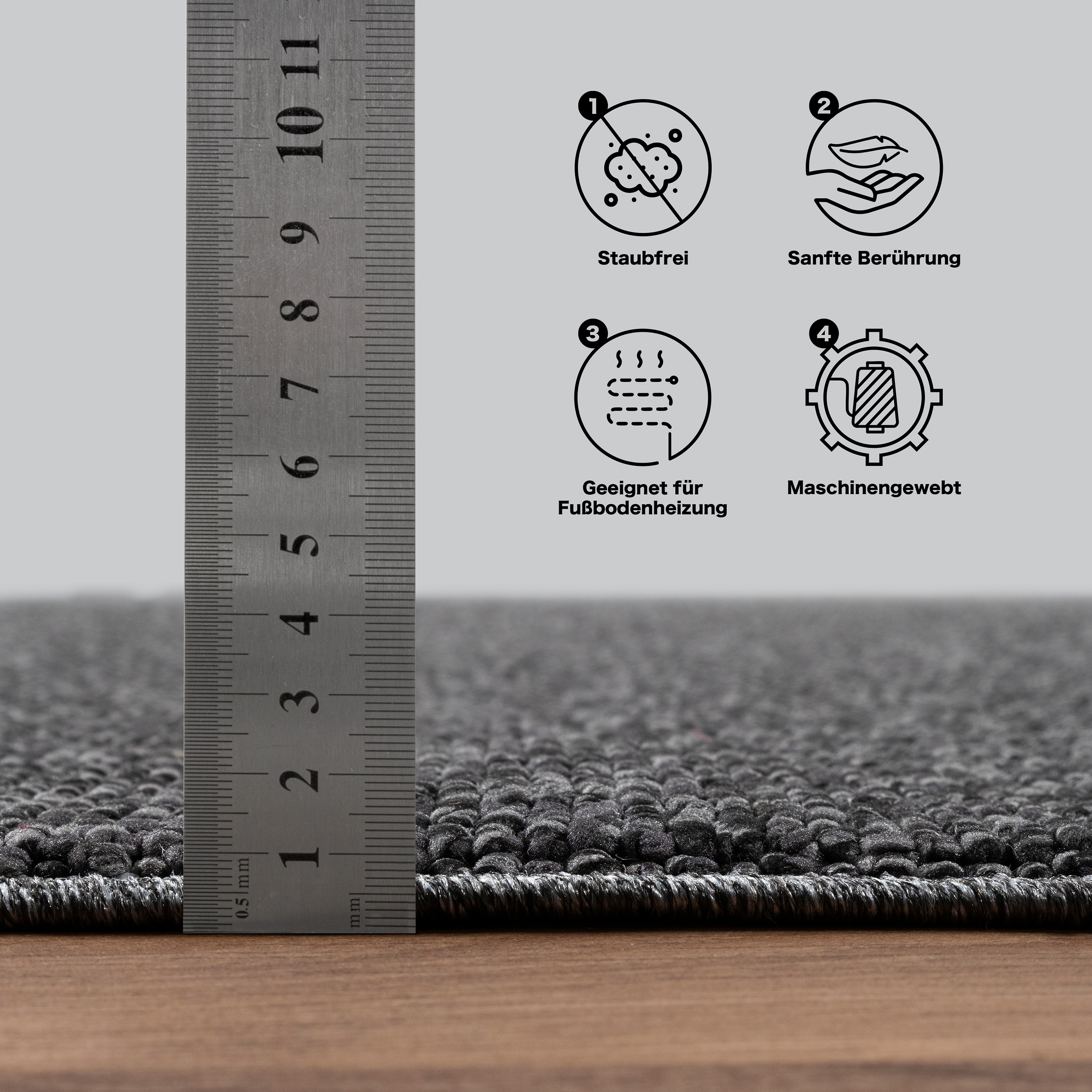 Sanat Teppich »Lora Plus, auch als Läufer«, rechteckig, 5 mm Höhe, Kurzflor, uni, gekettelt, Wohnzimmer, Kinderzimmer