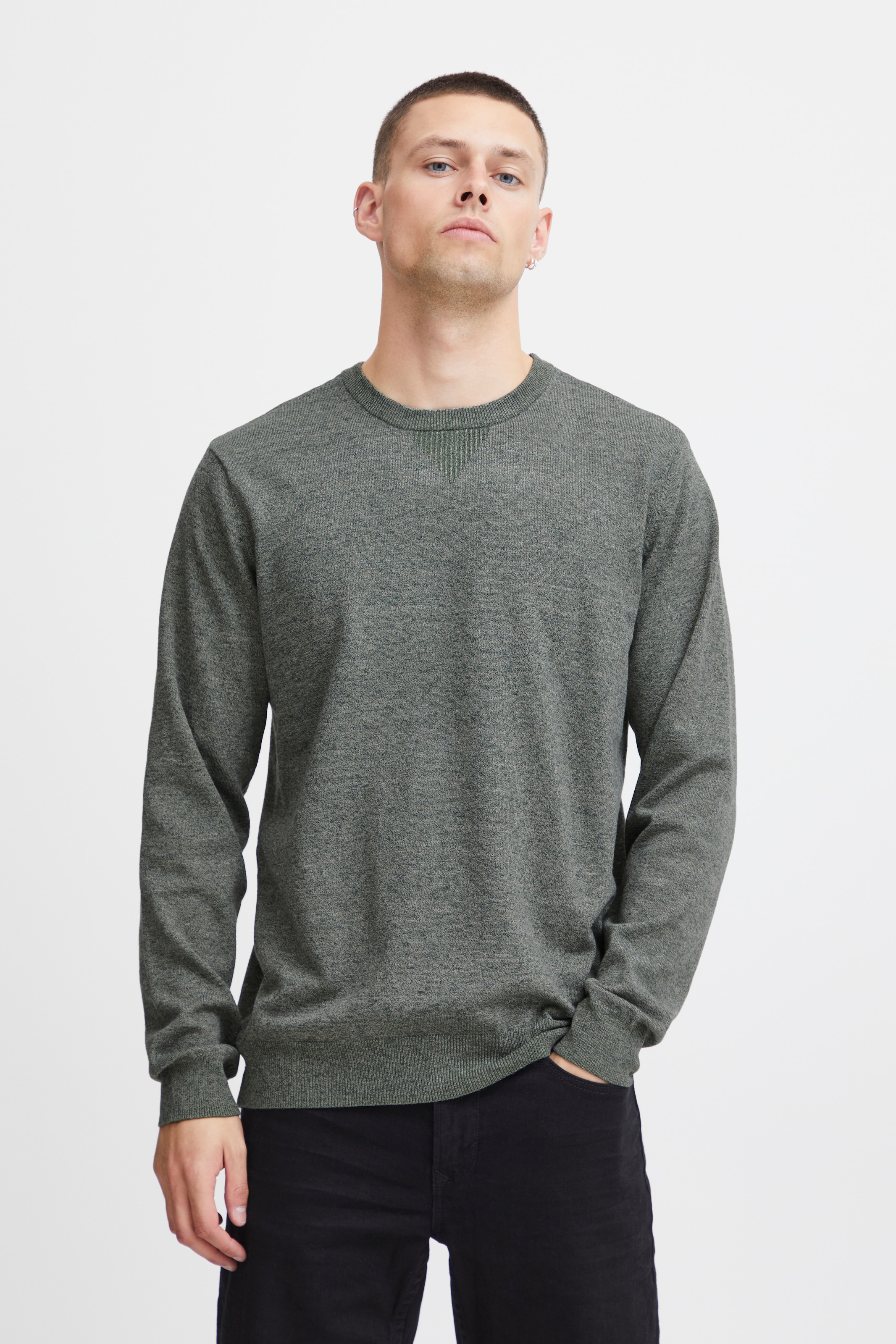 Longpullover BLEND "BHBruton", Herren, Gr. XL, deep forest, 100% Polyester, meliert, normal normal, Rundhals, Pullover Longpullover, Stilvoller melierter Strickpullover