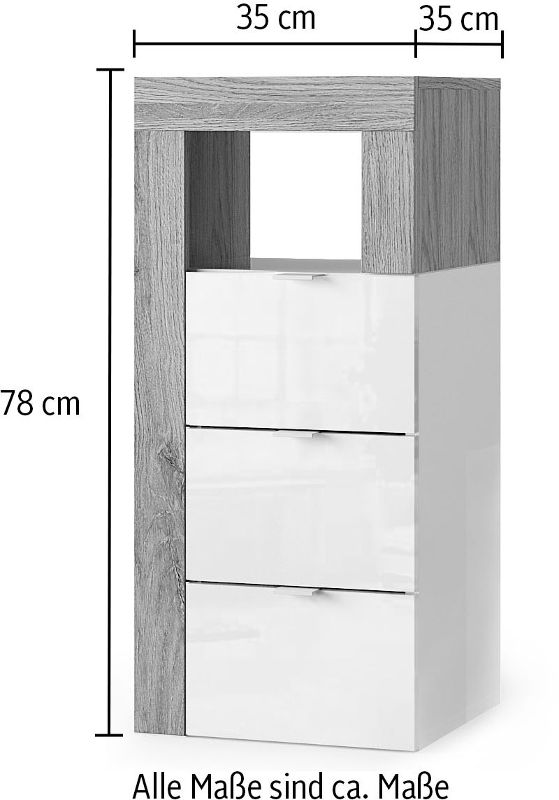 welltime Unterschrank »Hamburg Höhe 78 cm, Breite 35 cm, Badkommode mit 3 Schübkästen,«, Badezimmerschrank, dekorativer Rahmen, offenes Fach, Metallgriffe